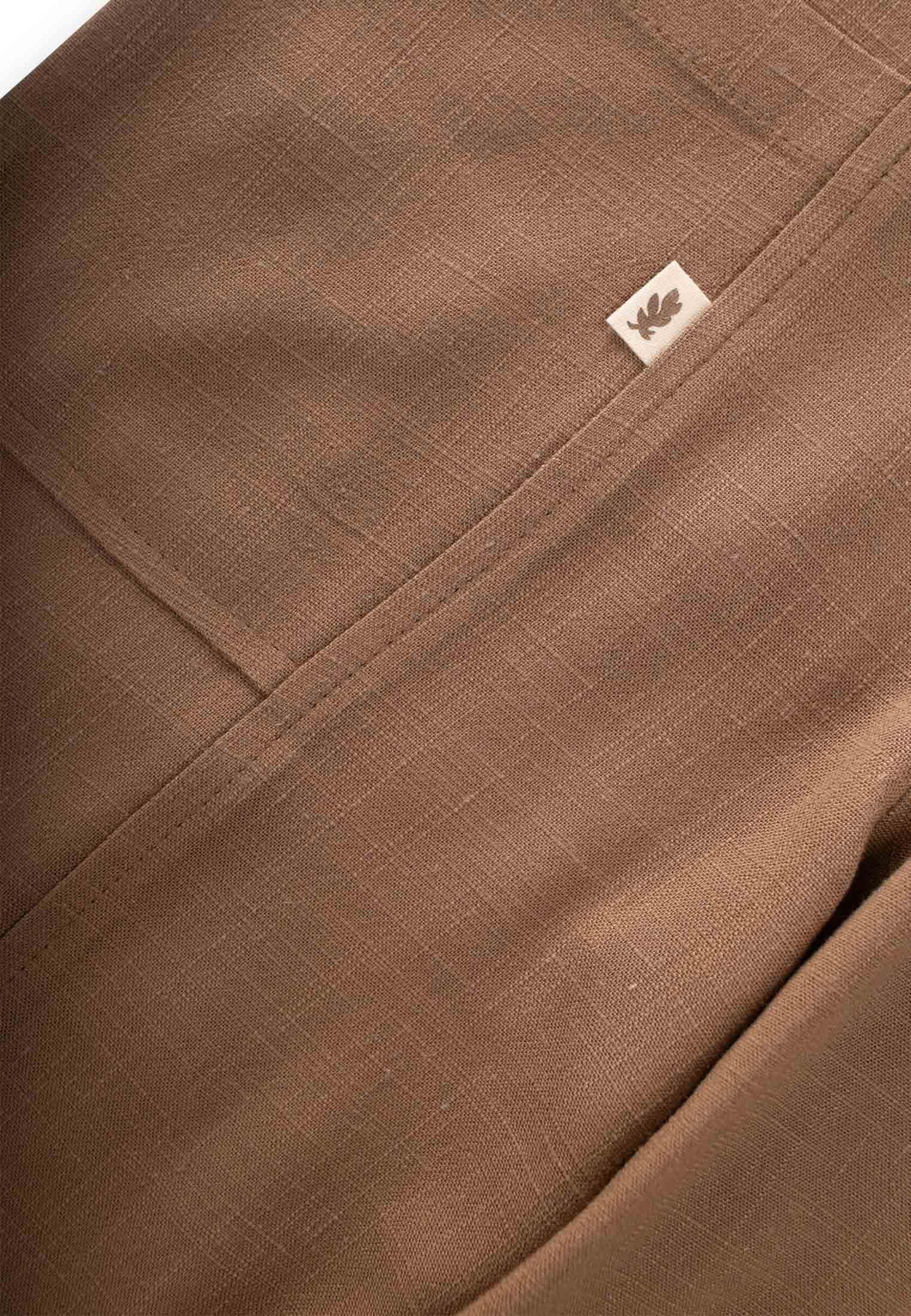 CigitV Yaka Paça Lastikli Keten Salopet 2-7 Yaş CARAMEL