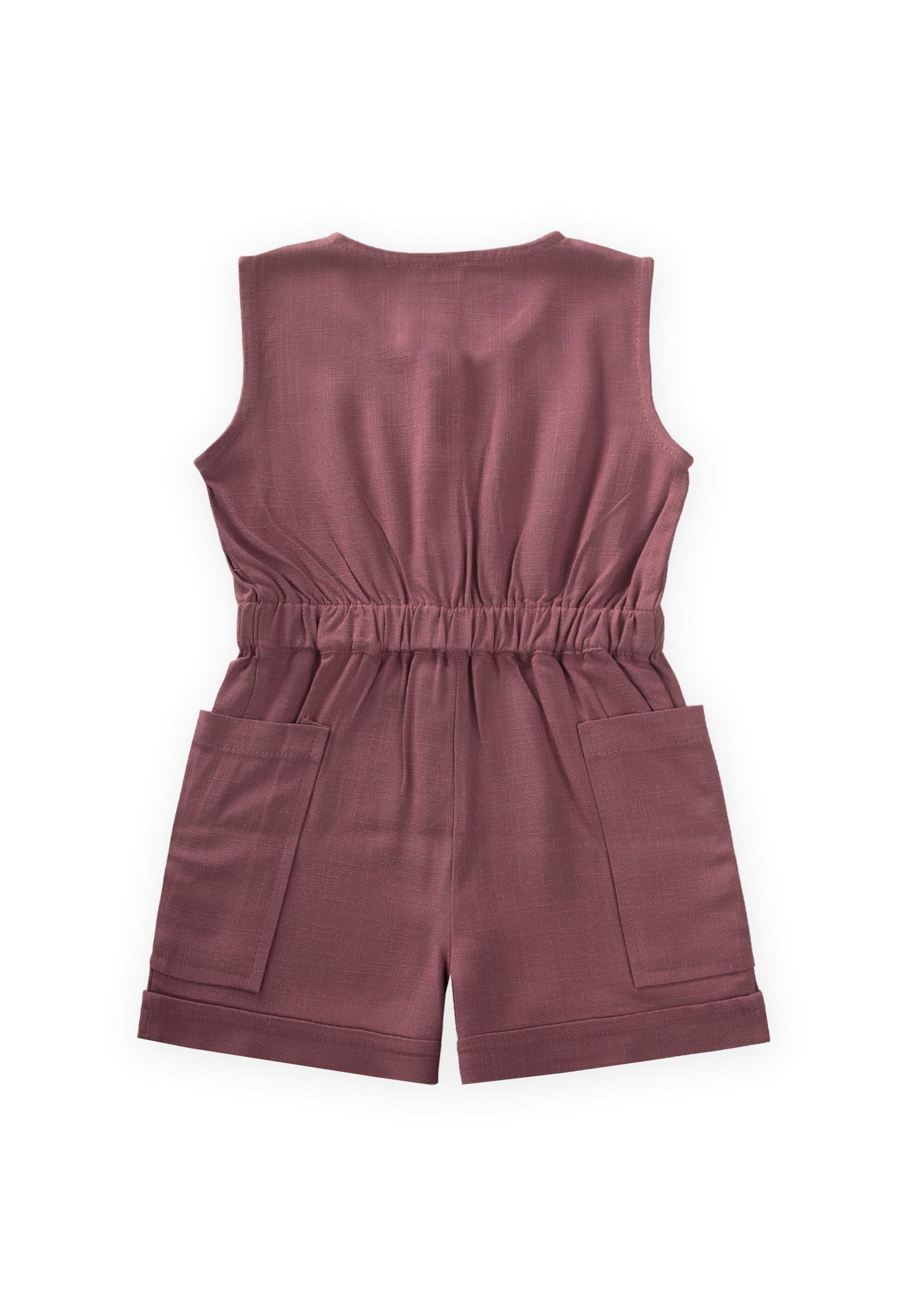 CigitYanları Cepli Kısa Boy Keten Tulum 2-7 Yaş MÜRDÜM