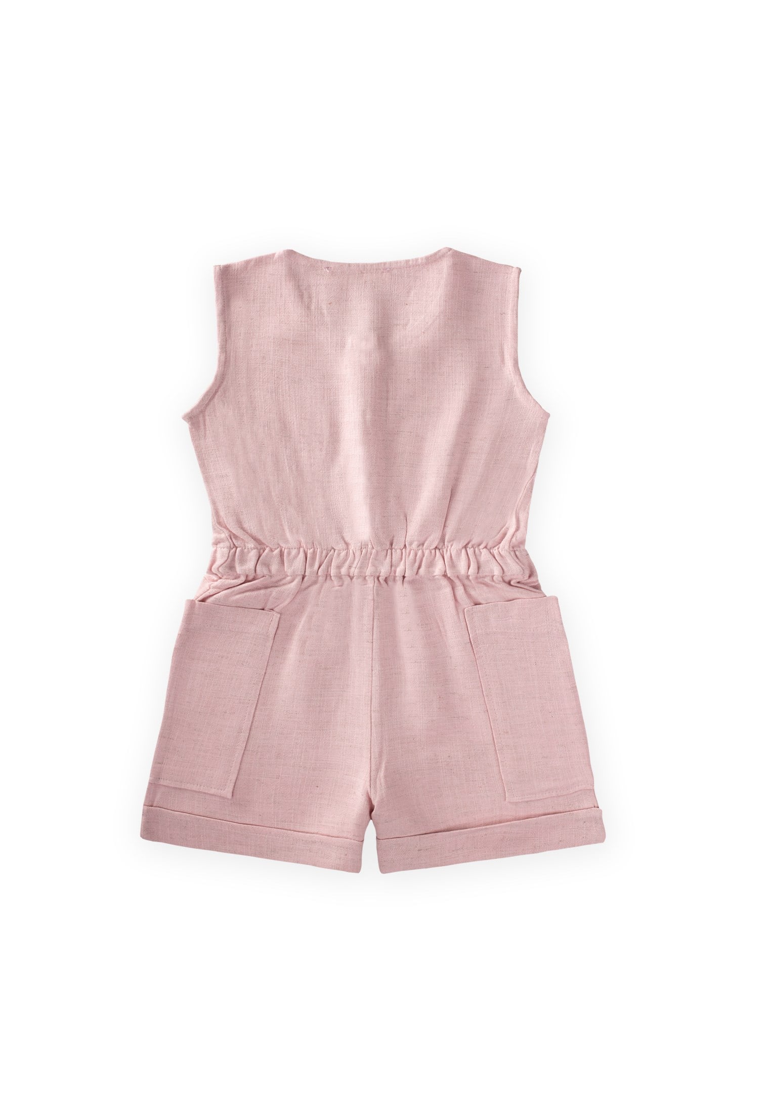 CigitYanları Cepli Kısa Boy Keten Tulum 2-7 Yaş PEMBE