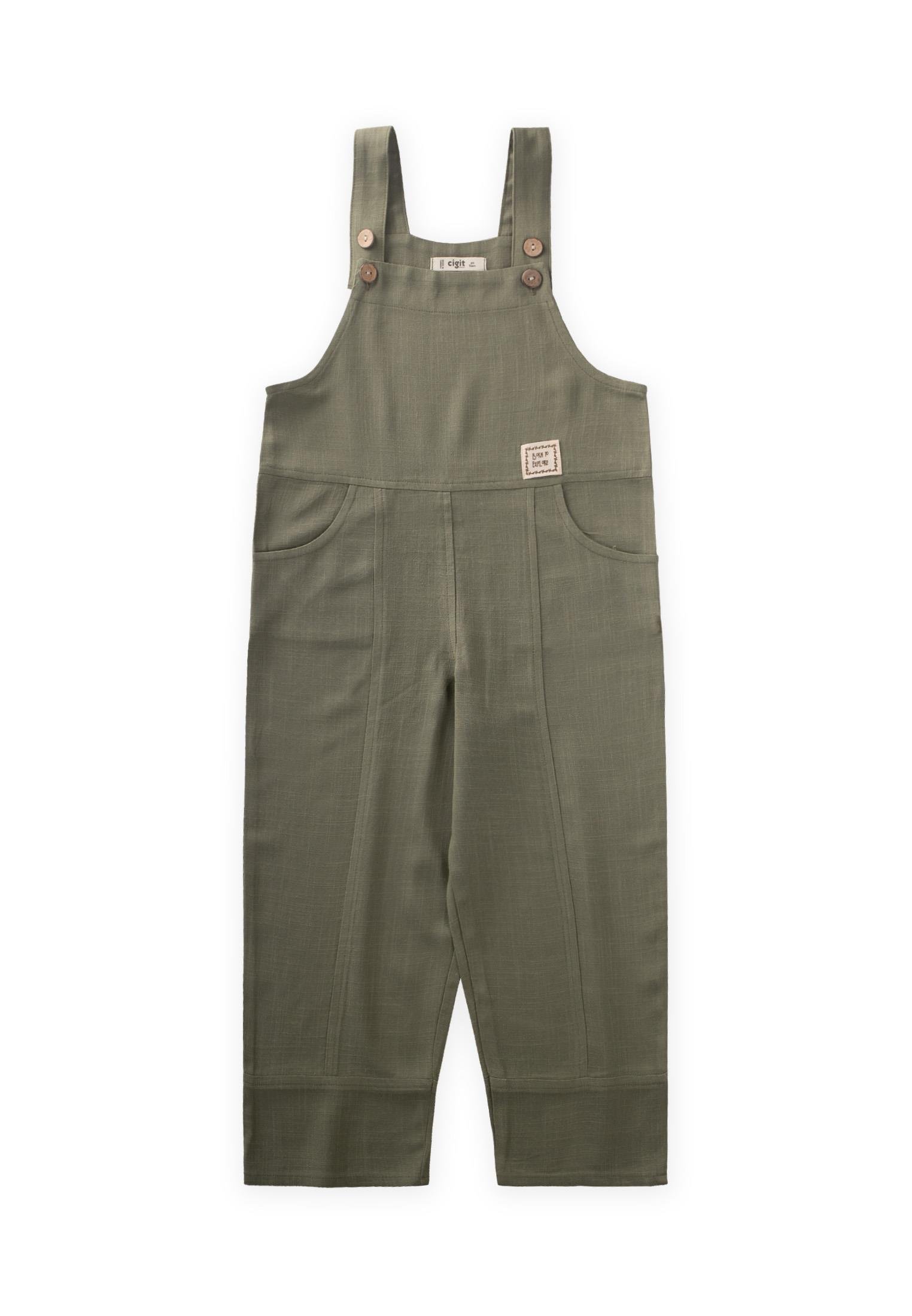 CigitBol Paça Keten Salopet 2-7 Yaş HAKİ YEŞİL