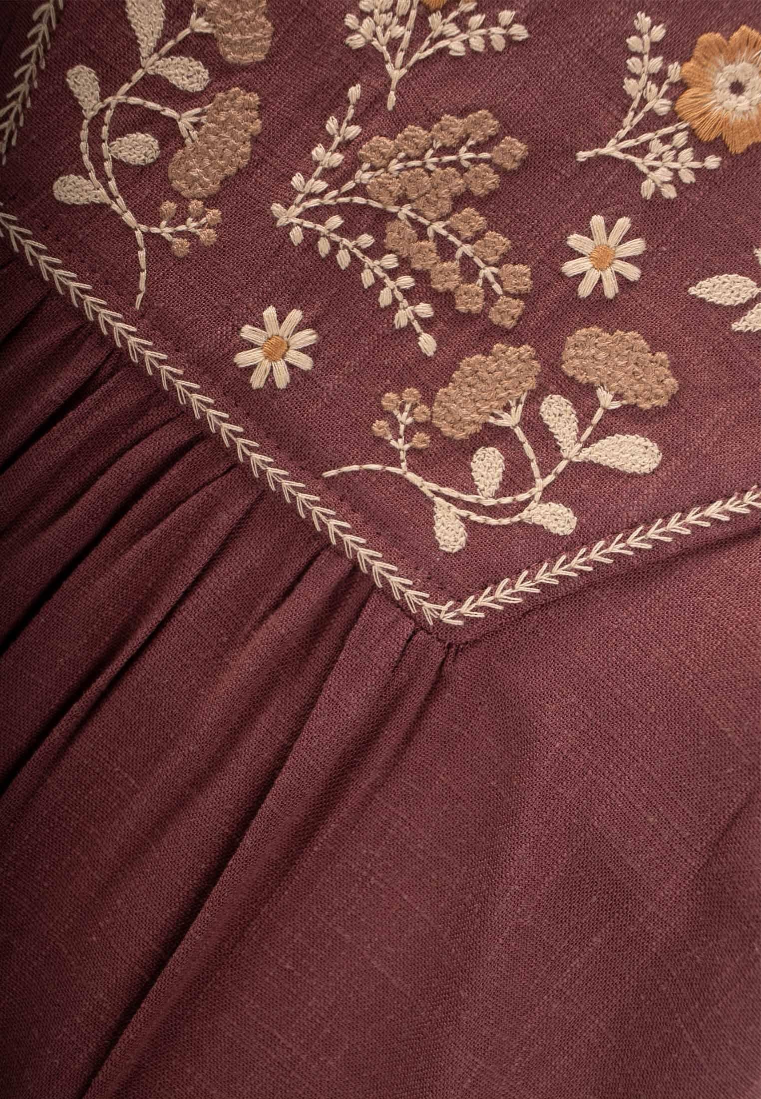 CigitRobası Nakışlı Keten Elbise 2-7 Yaş MÜRDÜM