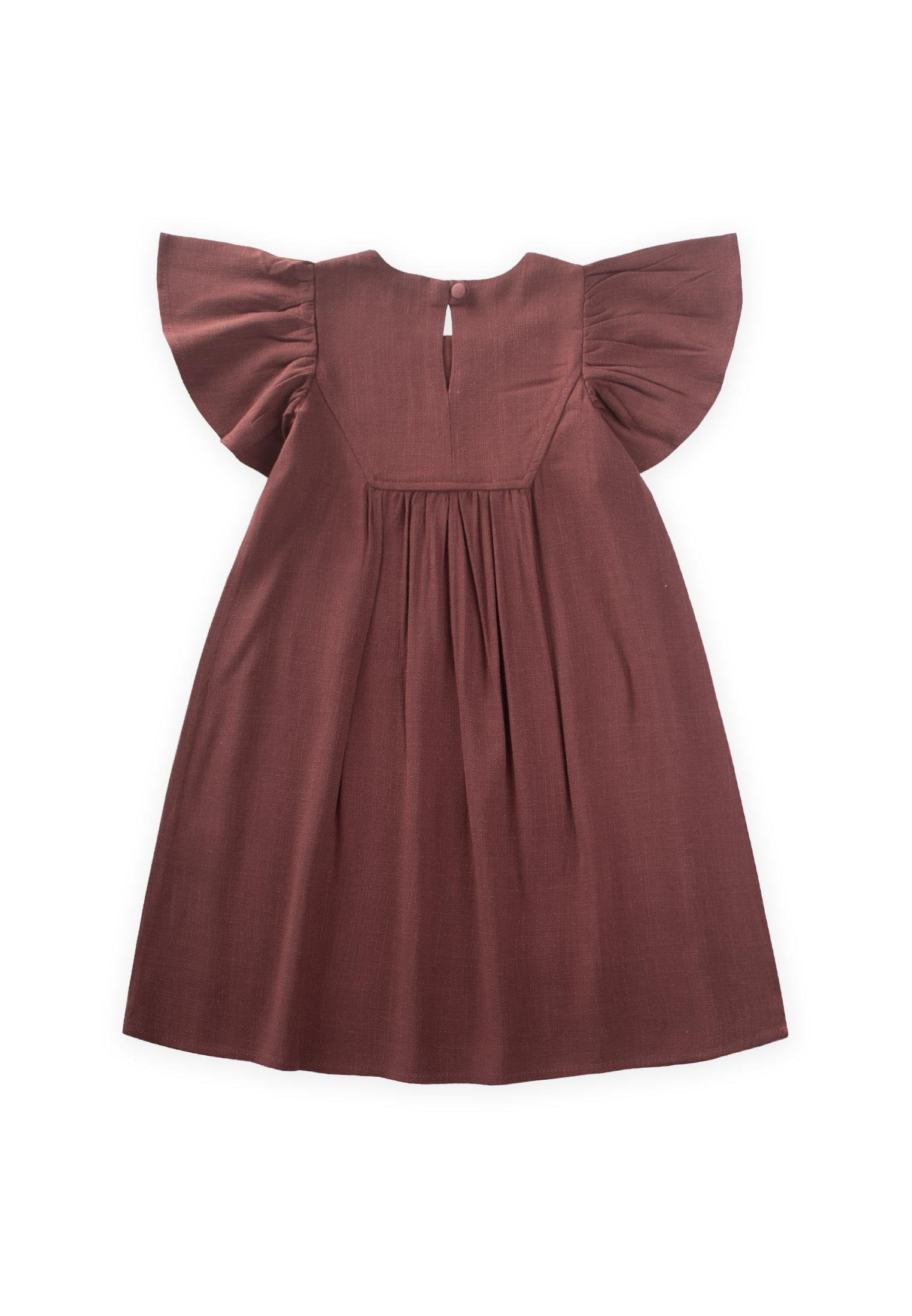 CigitRobası Nakışlı Keten Elbise 2-7 Yaş MÜRDÜM