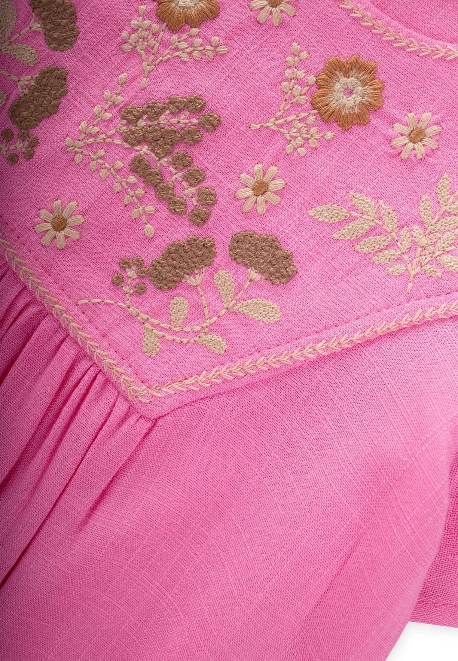 CigitRobası Nakışlı Keten Elbise 2-7 Yaş PEMBE