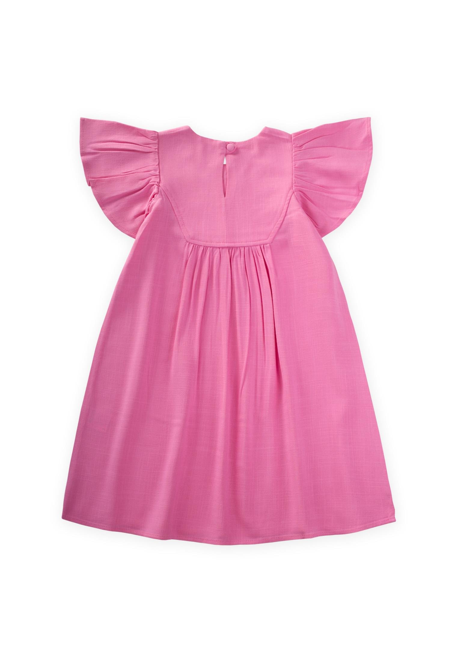 CigitRobası Nakışlı Keten Elbise 2-7 Yaş PEMBE