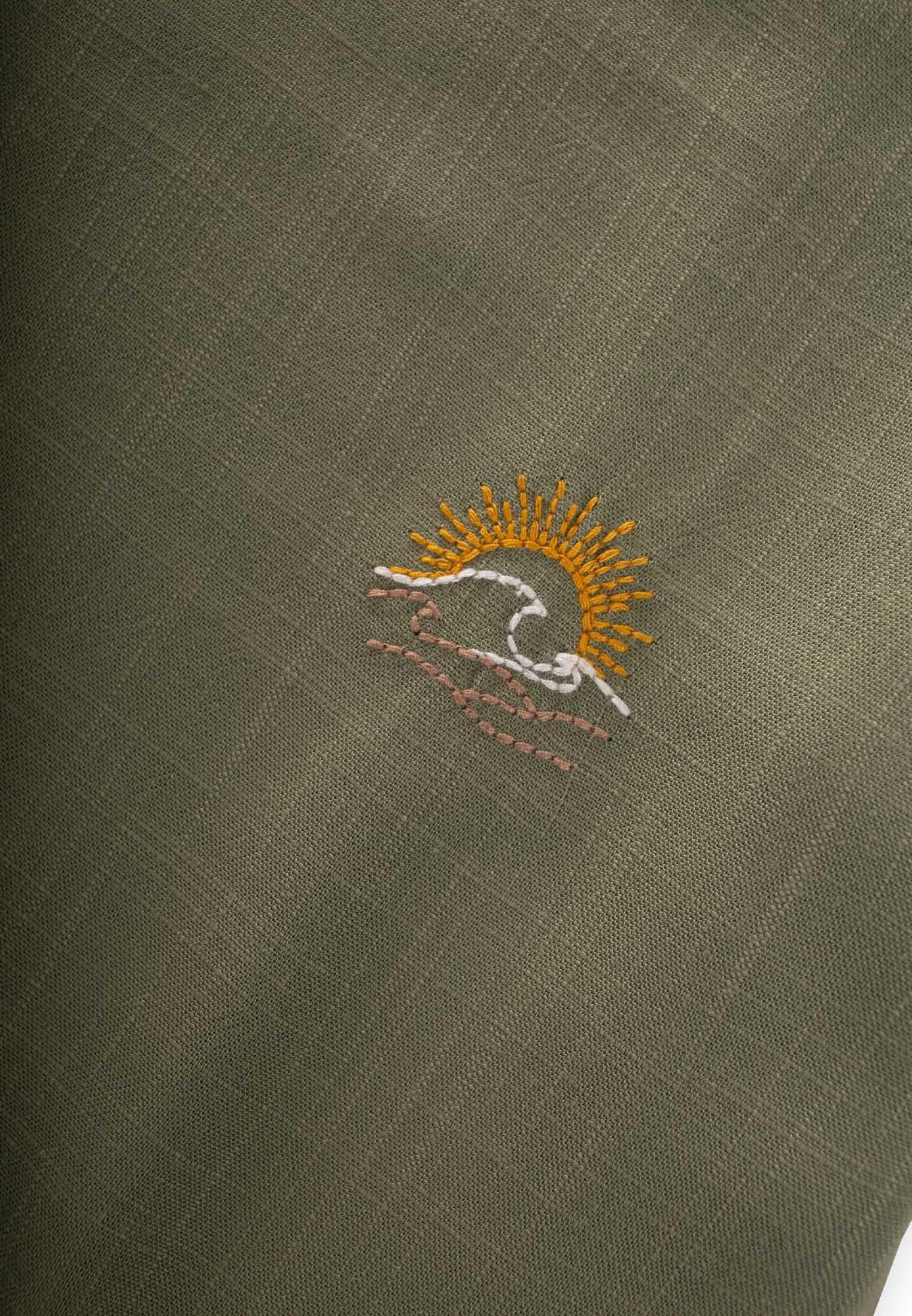 CigitGüneş Nakışlı Keten Bluz 2-7 Yaş HAKİ YEŞİL