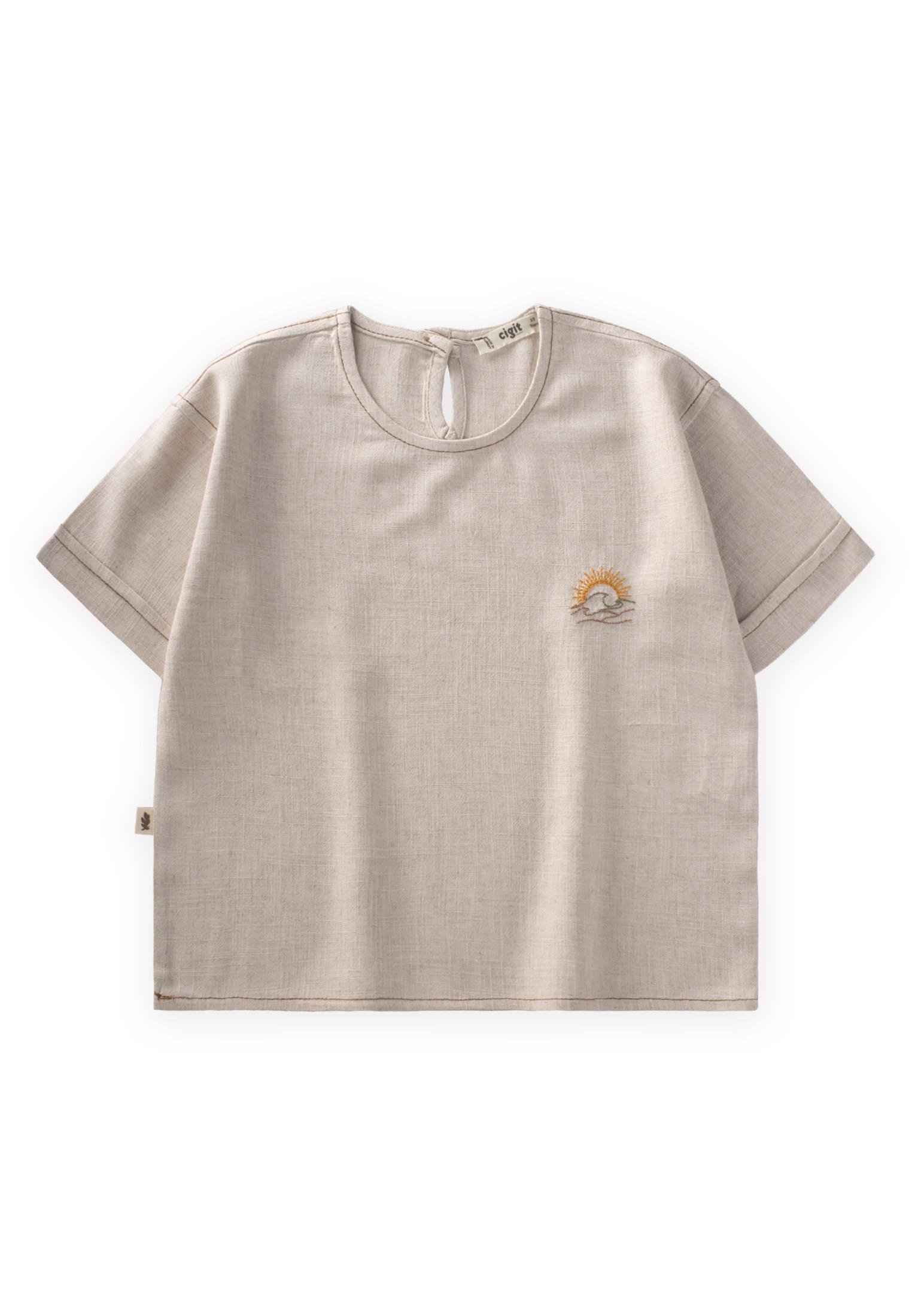 CigitGüneş Nakışlı Keten Bluz 2-7 Yaş NATUREL