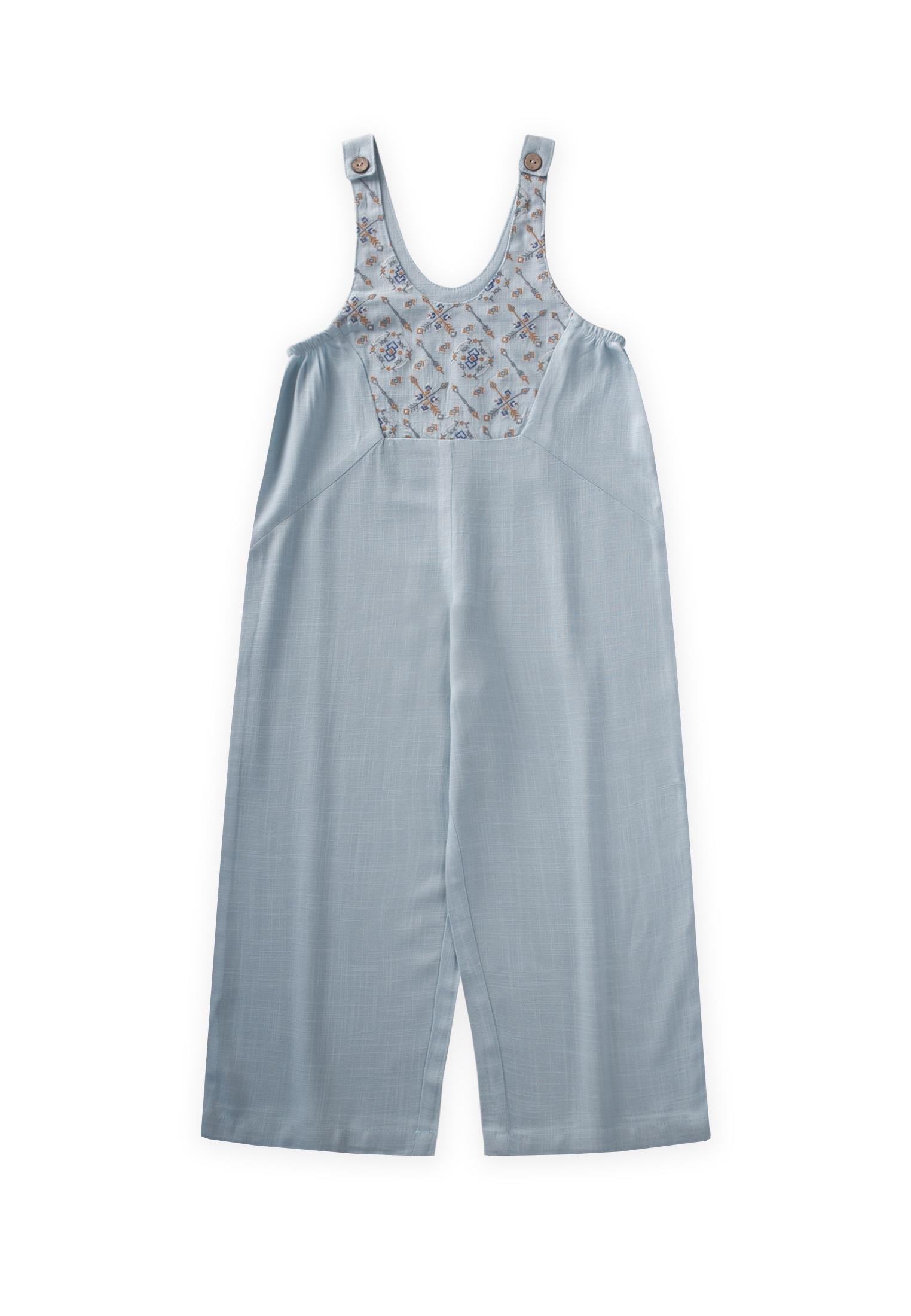 CigitRoba Komple Nakışlı Keten Salopet 2-7 Yaş MAVİ