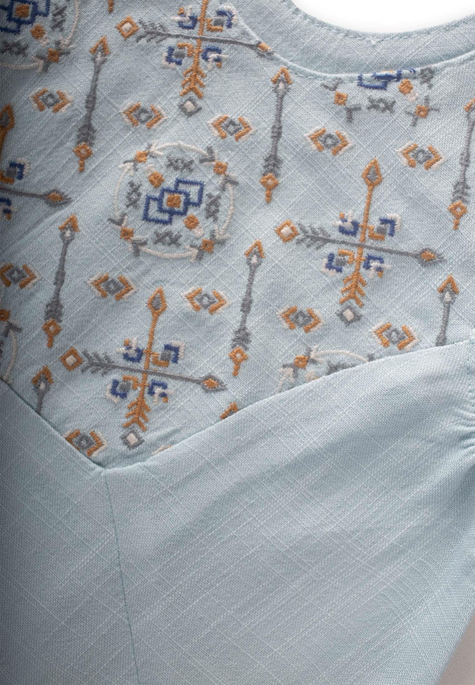 CigitRoba Komple Nakışlı Keten Salopet 2-7 Yaş MAVİ