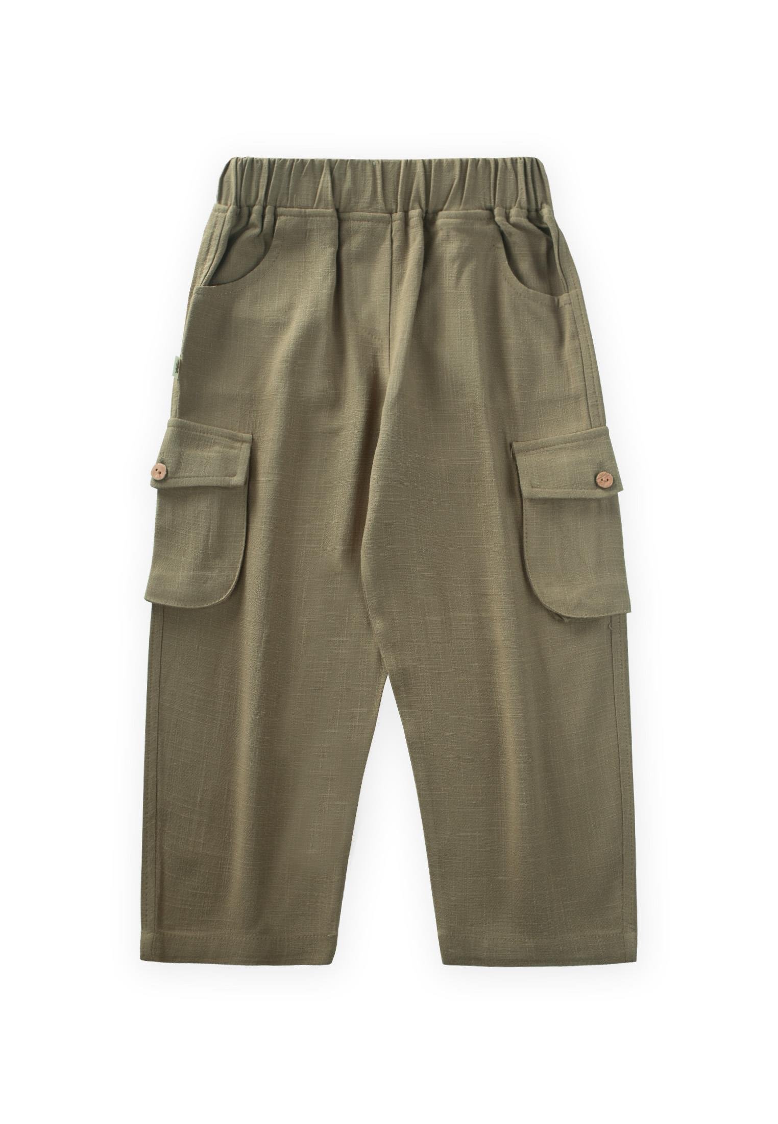 CigitÇift Körük Cepli Keten Pantolon 2-7 Yaş HAKİ YEŞİL