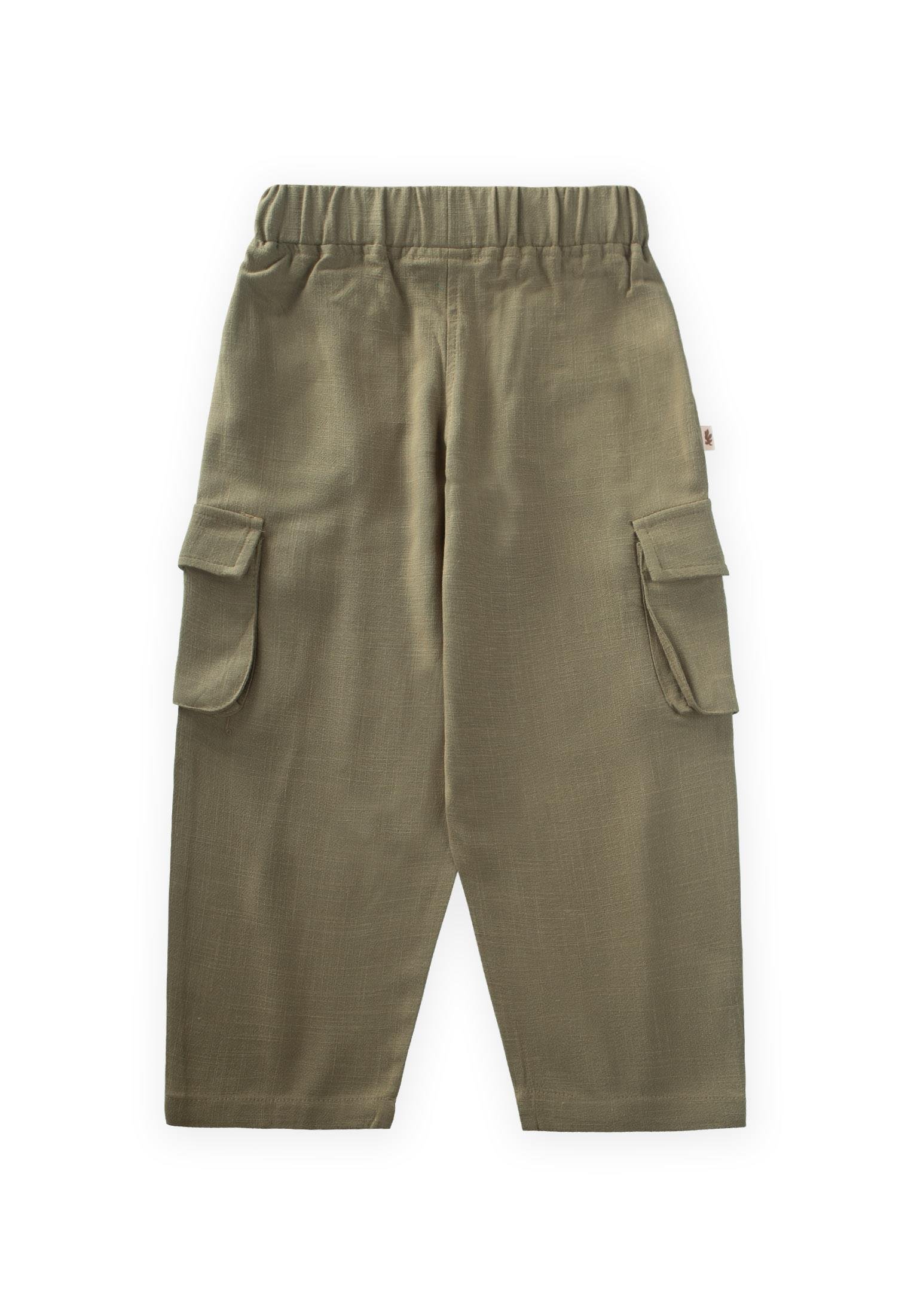 CigitÇift Körük Cepli Keten Pantolon 2-7 Yaş HAKİ YEŞİL