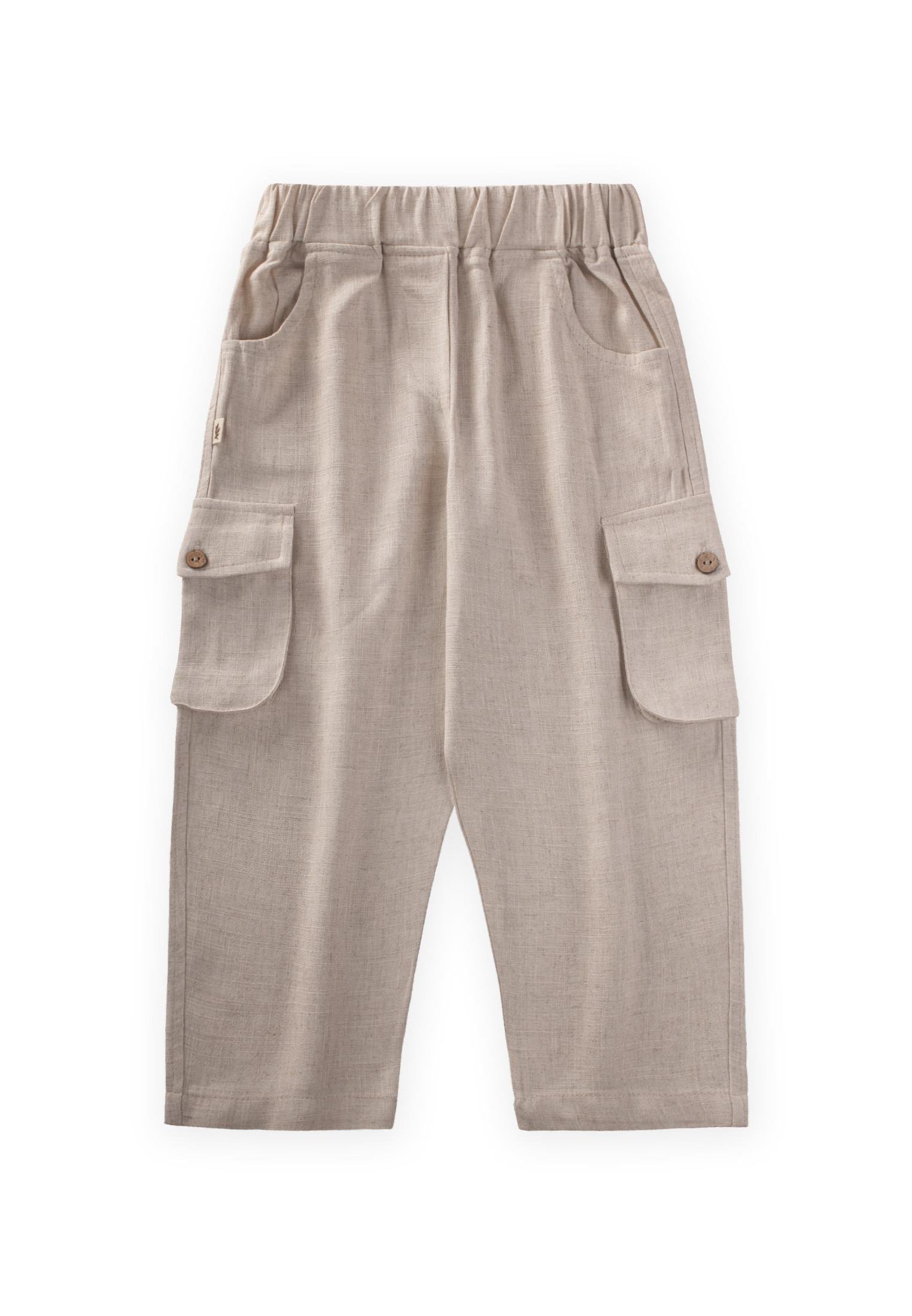 CigitÇift Körük Cepli Keten Pantolon 2-7 Yaş NATUREL