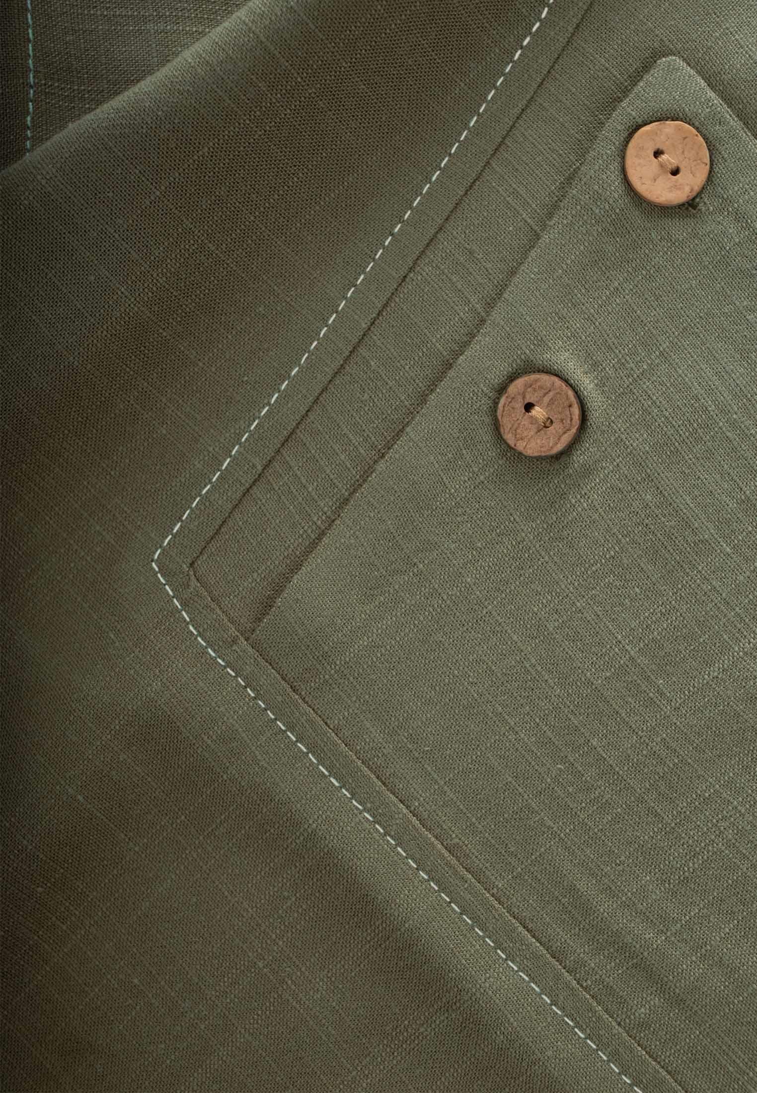 CigitKontrast Dikişli Keten Bluz 2-7 Yaş HAKİ YEŞİL