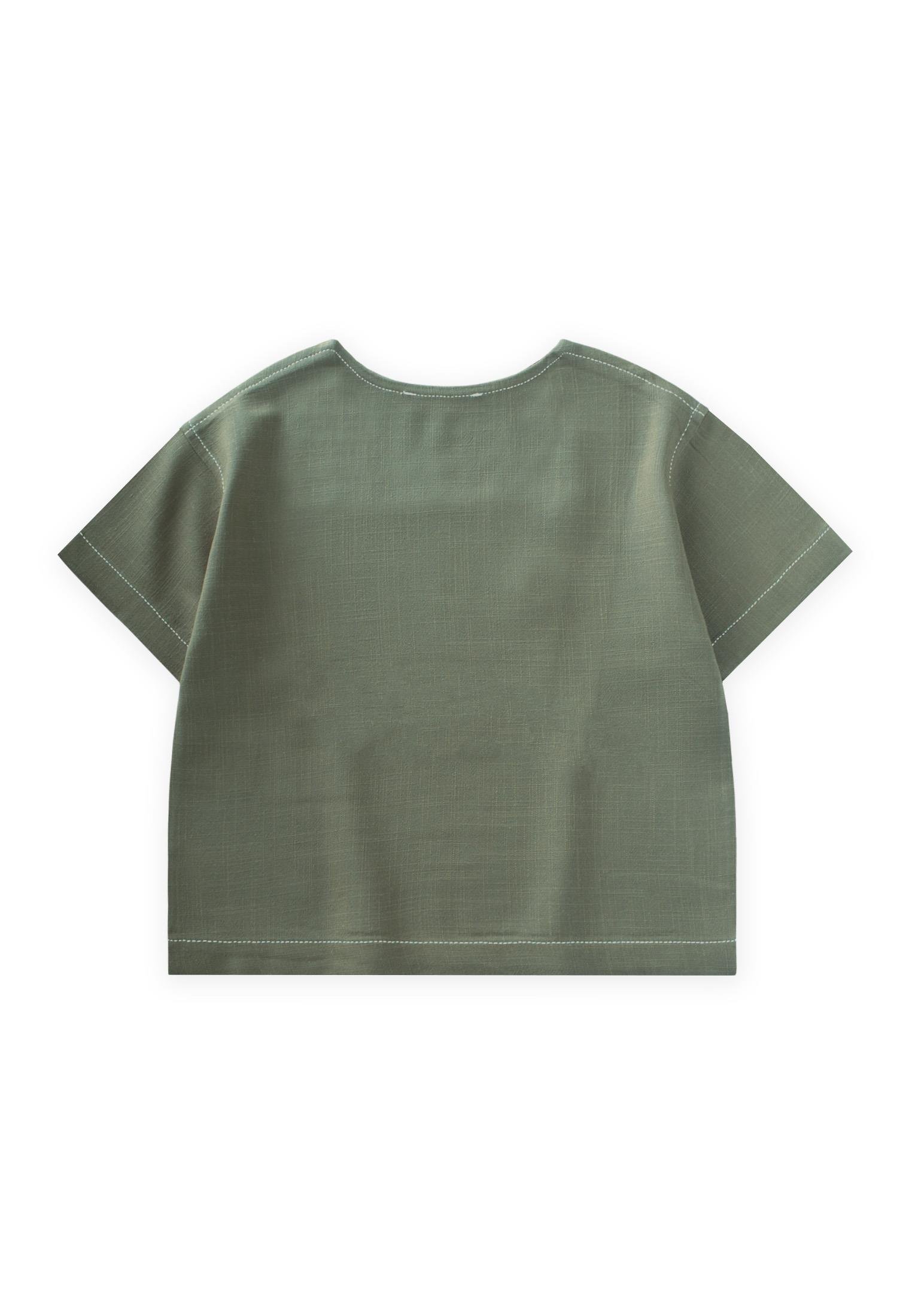 CigitKontrast Dikişli Keten Bluz 2-7 Yaş HAKİ YEŞİL