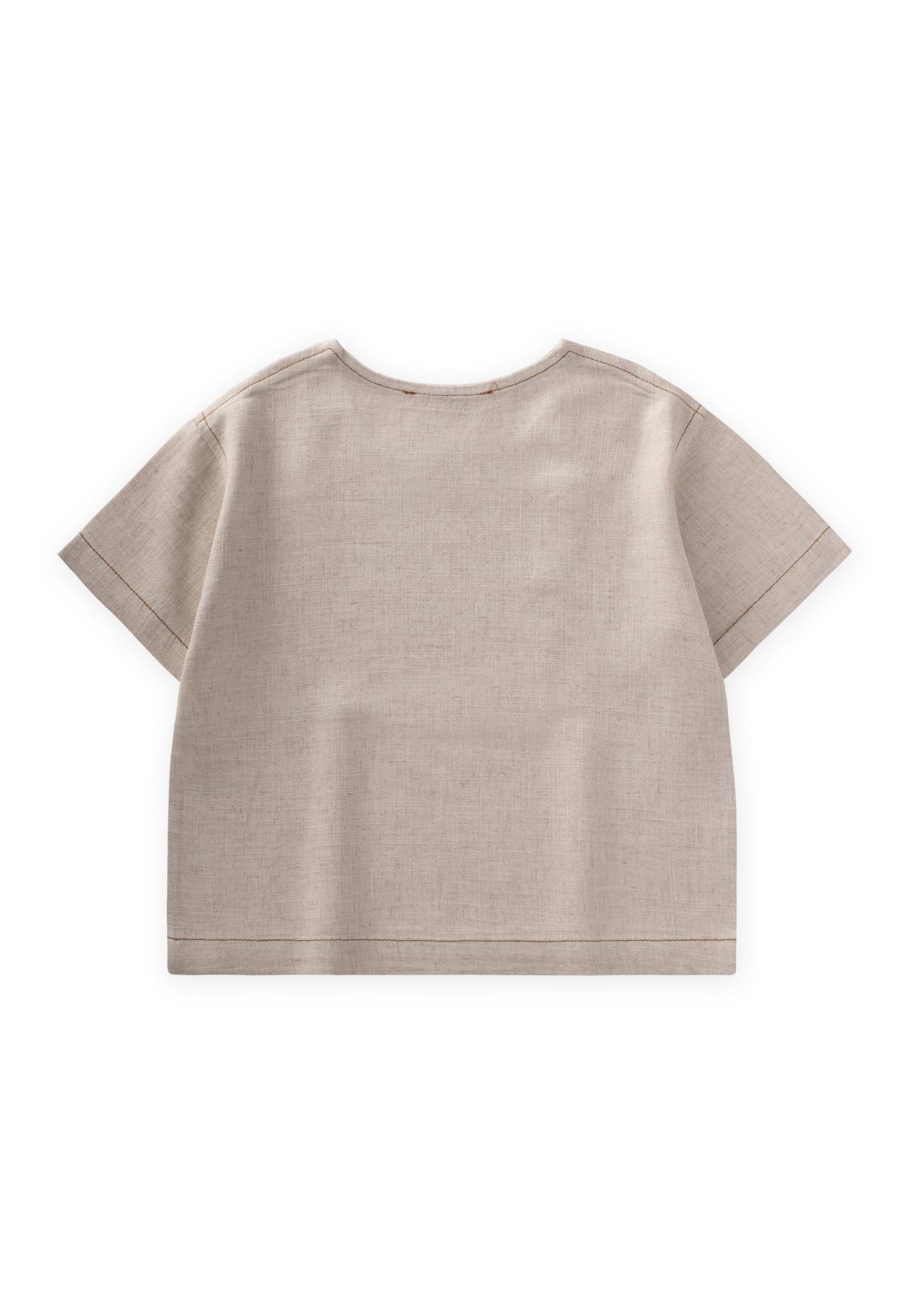 CigitKontrast Dikişli Keten Bluz 2-7 Yaş NATUREL