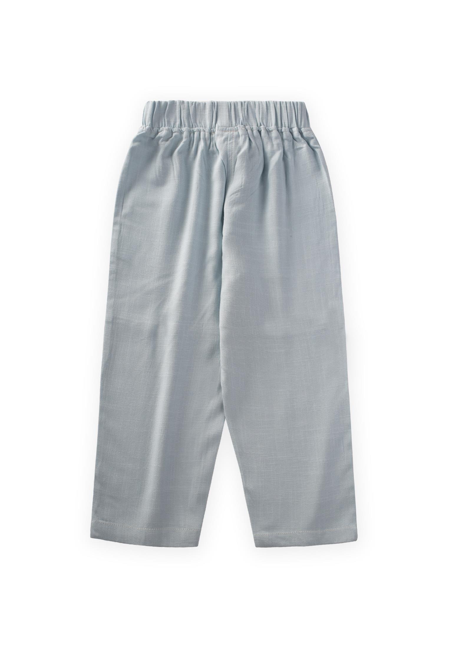 CigitKontrast Dikişli Keten Pantolon 2-7 Yaş MAVİ