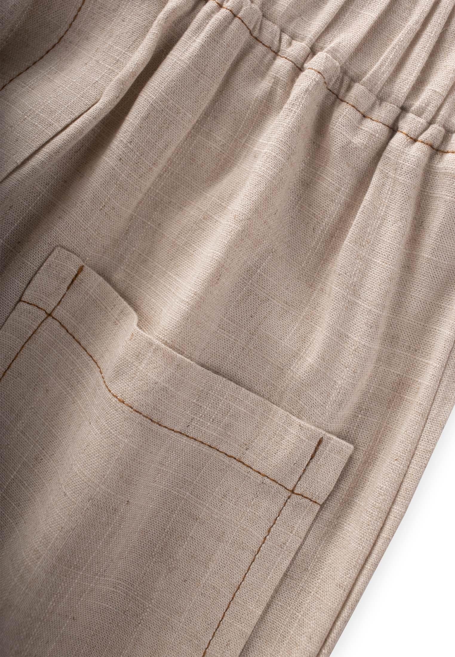 CigitKontrast Dikişli Keten Pantolon 2-7 Yaş NATUREL