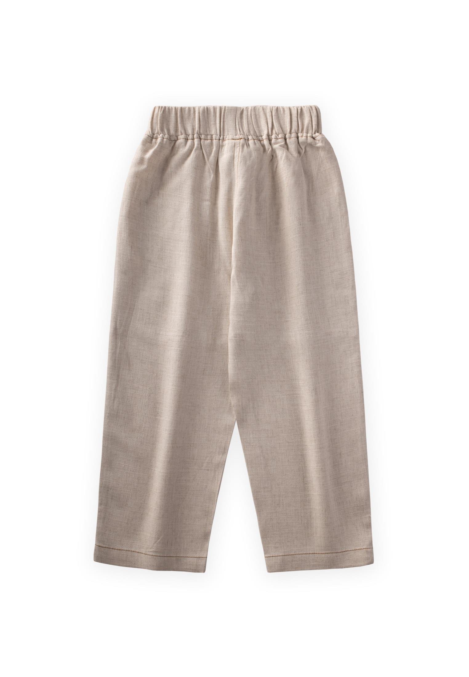 CigitKontrast Dikişli Keten Pantolon 2-7 Yaş NATUREL