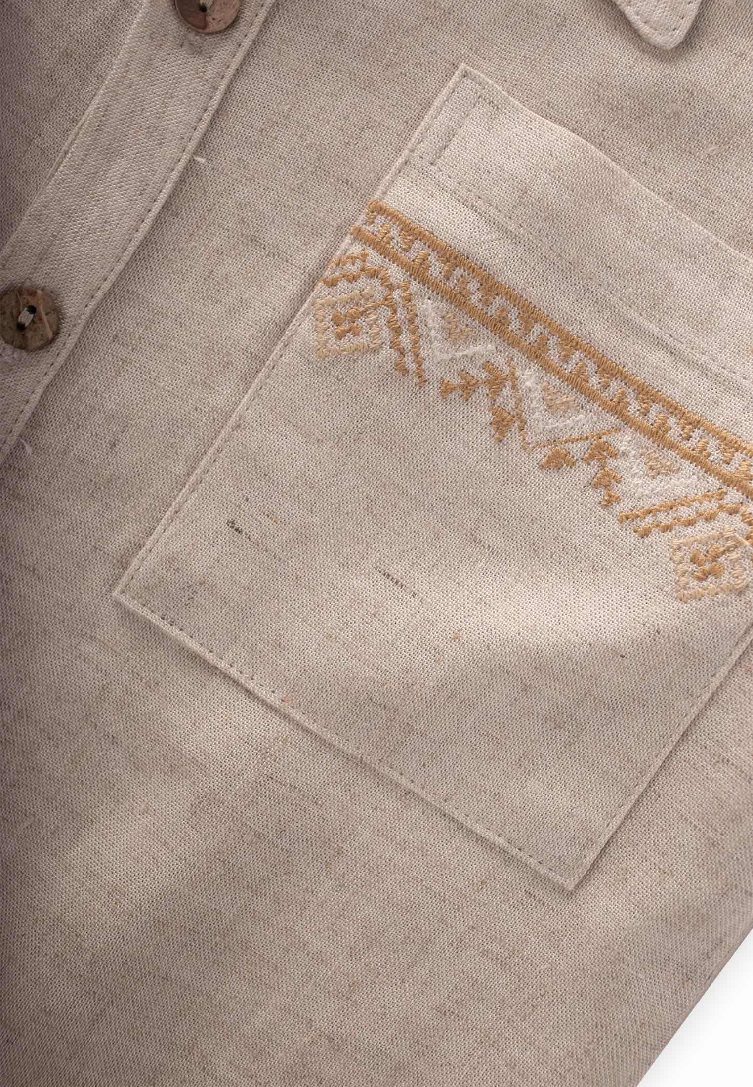 CigitCebi Nakışlı Gömlek Pantolon Keten Takım 2-7 Yaş NATUREL