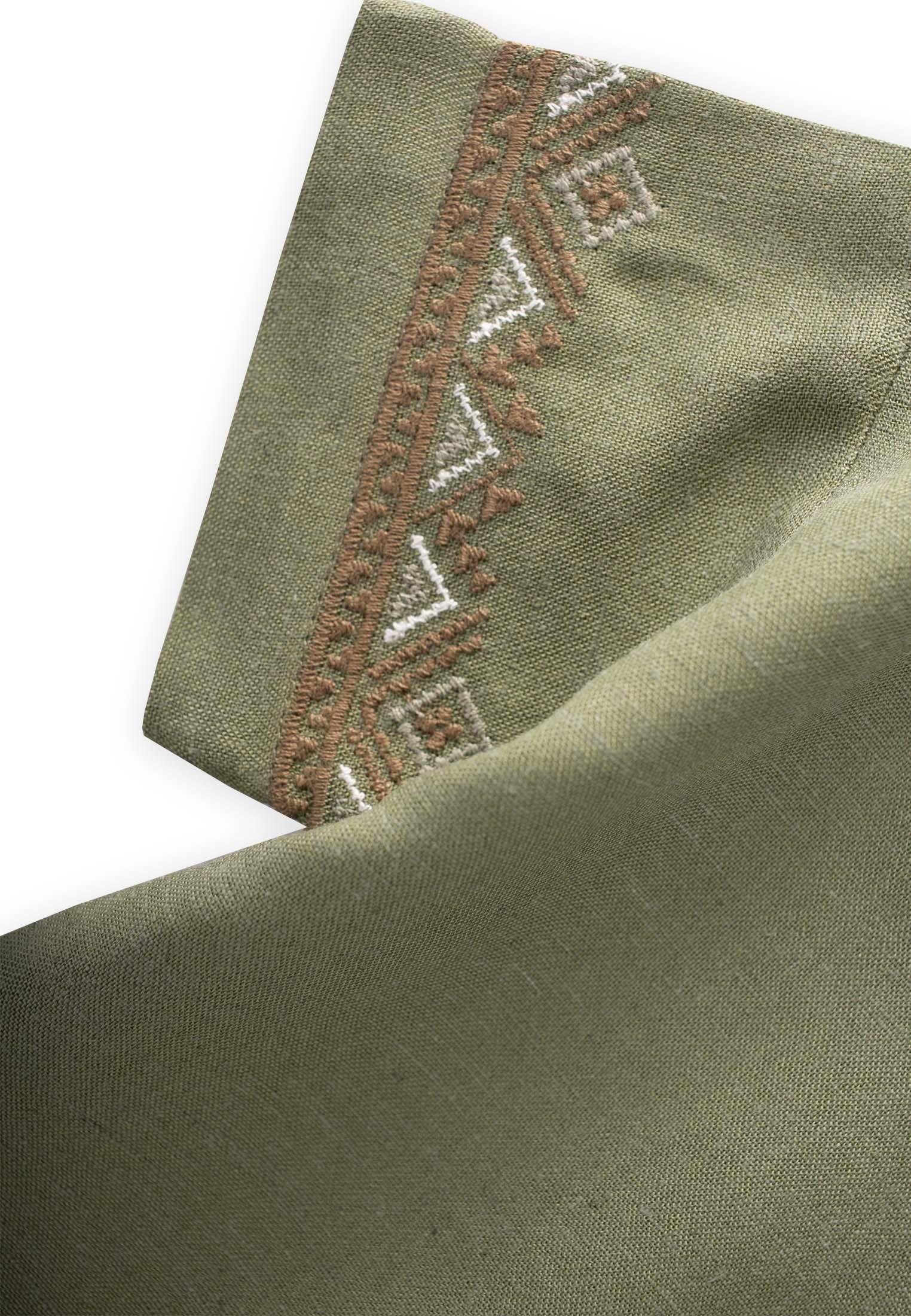 CigitKolları Nakışlı Gömlek Şort Keten Takım 2-7 Yaş HAKİ YEŞİL