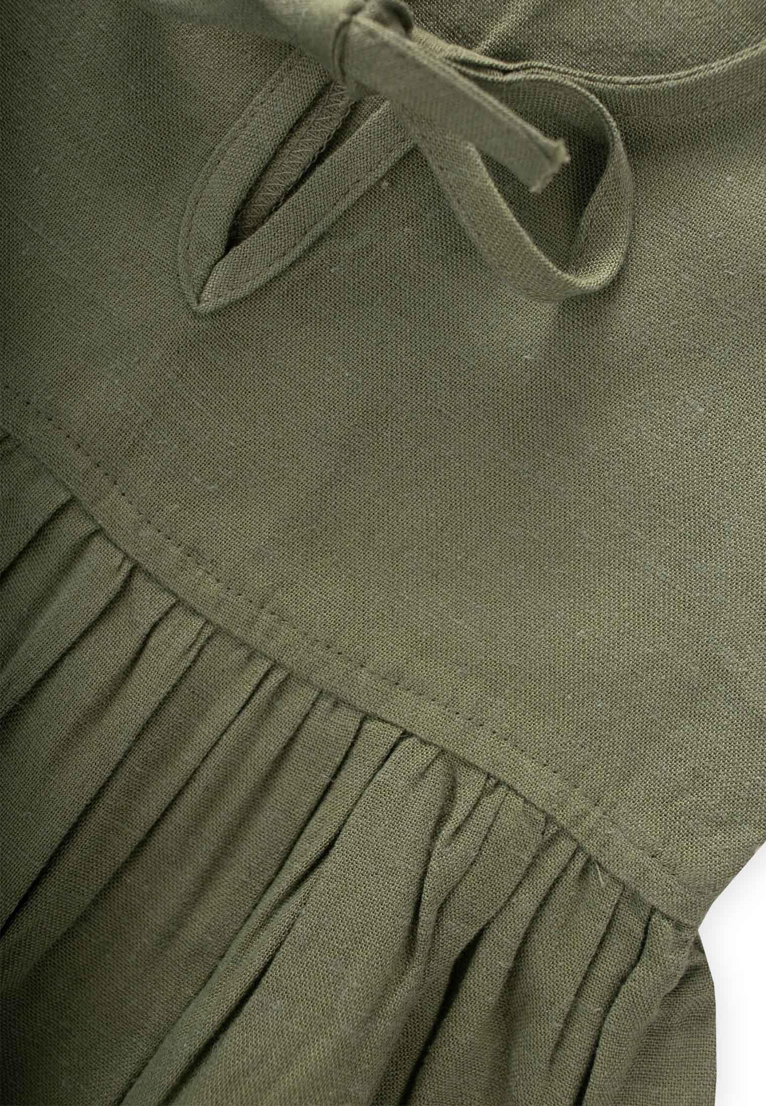 CigitPaçaları Nakışlı Keten Takım 2-7 Yaş HAKİ YEŞİL