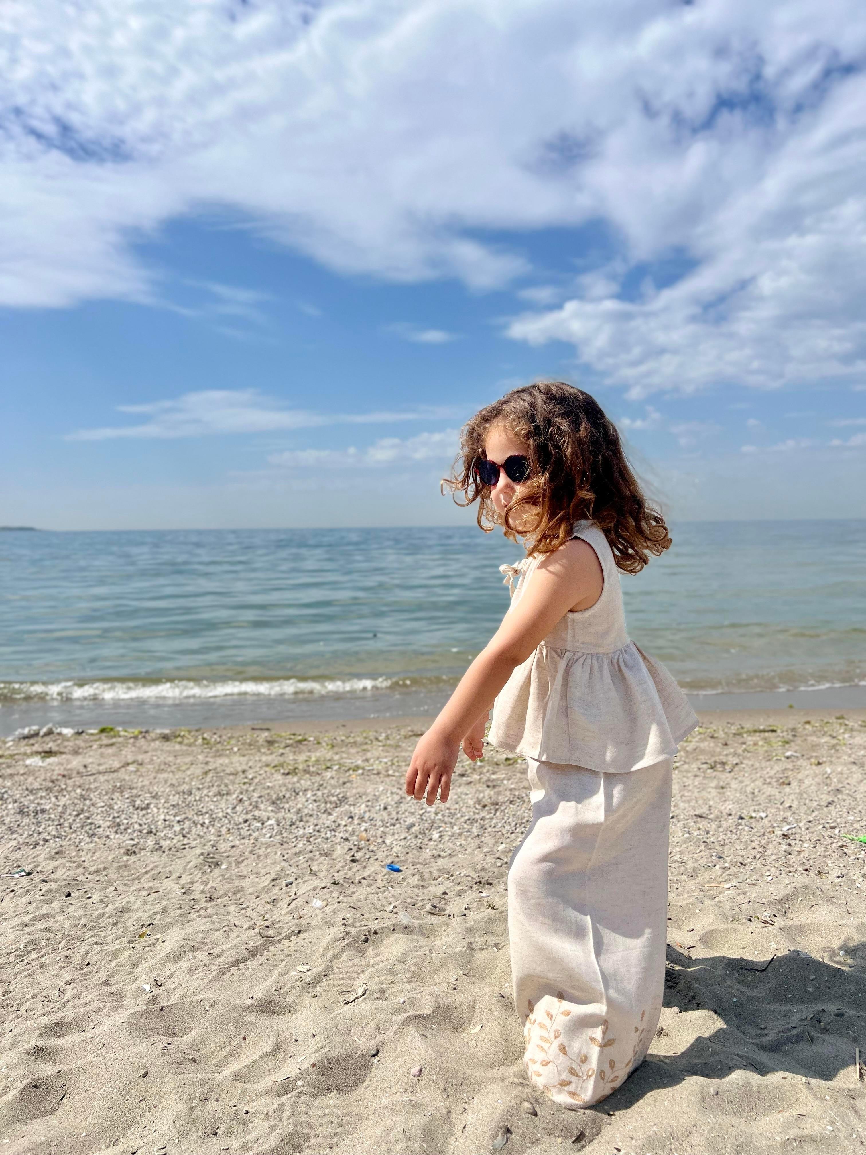 CigitPaçaları Nakışlı Keten Takım 2-7 Yaş NATUREL