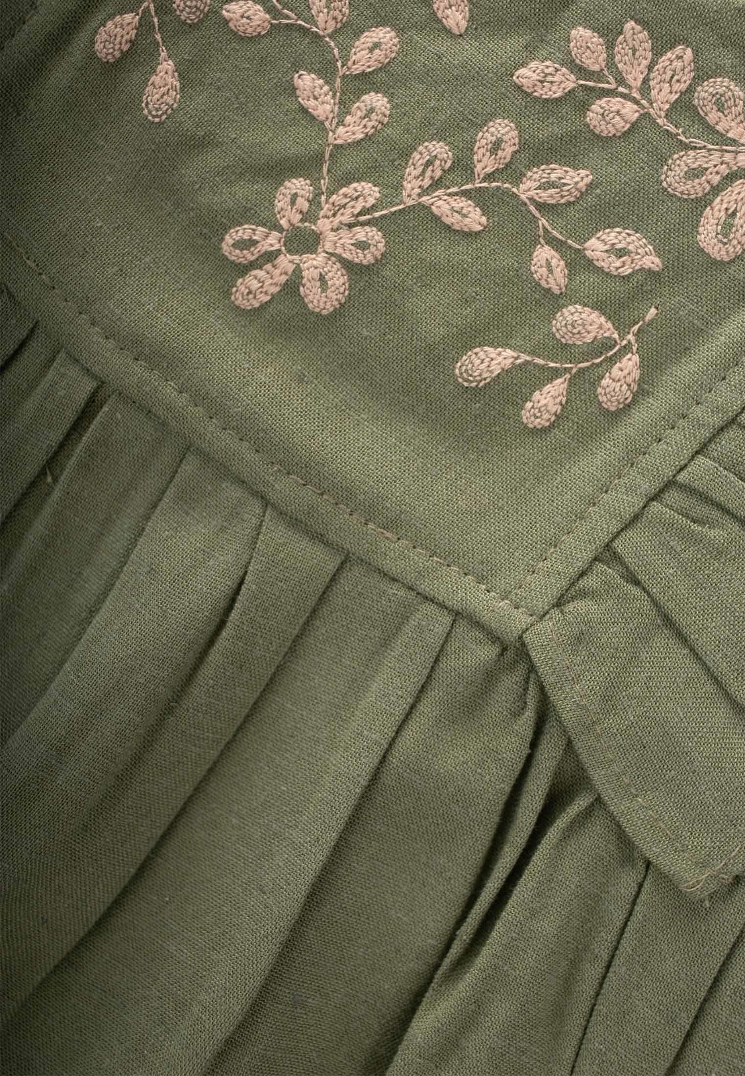 CigitRobası Nakışlı Şortlu Keten Takım 2-7 Yaş HAKİ YEŞİL