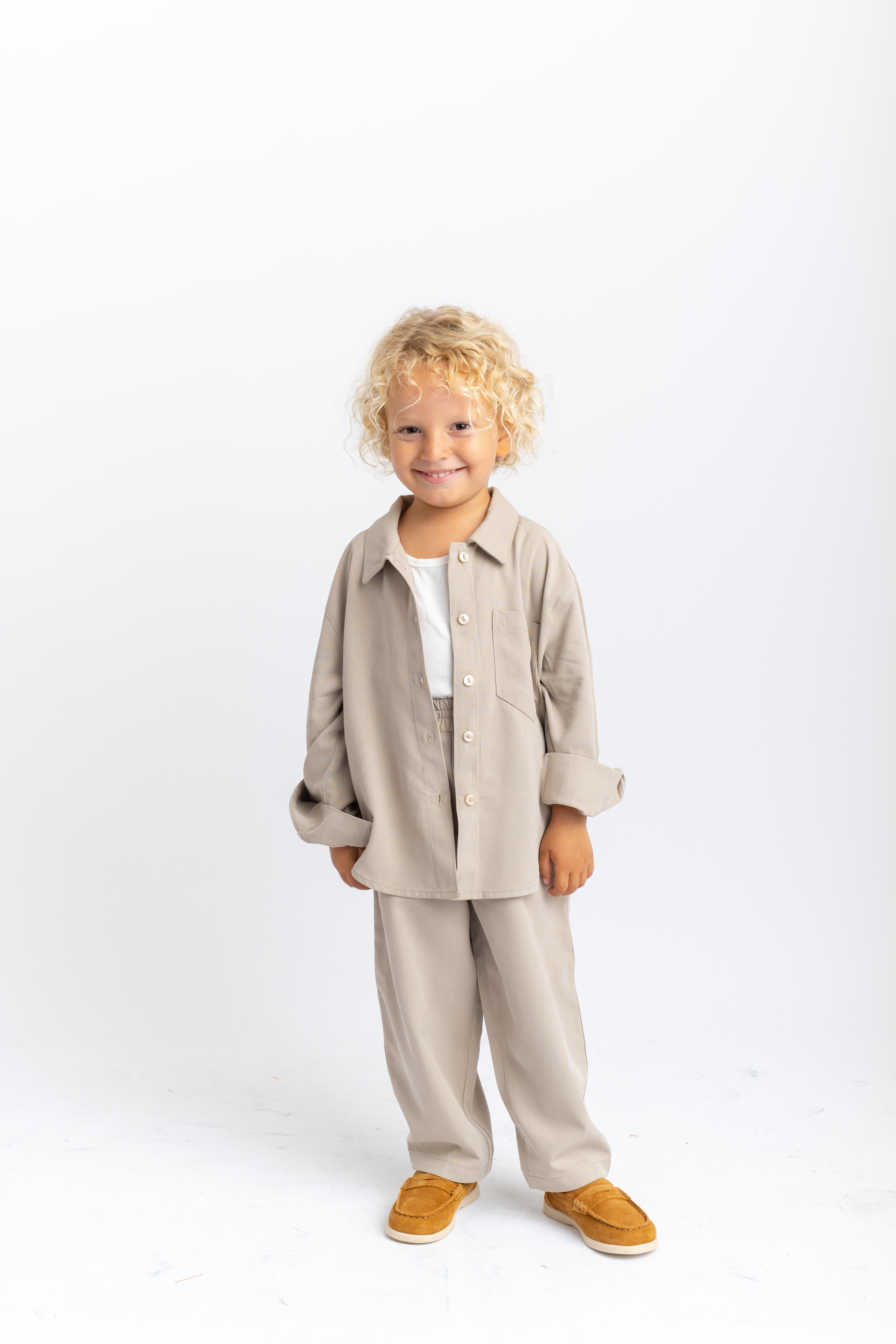 CigitBalon Pantolon Gömlek Takım 2-7 Yaş BEJ