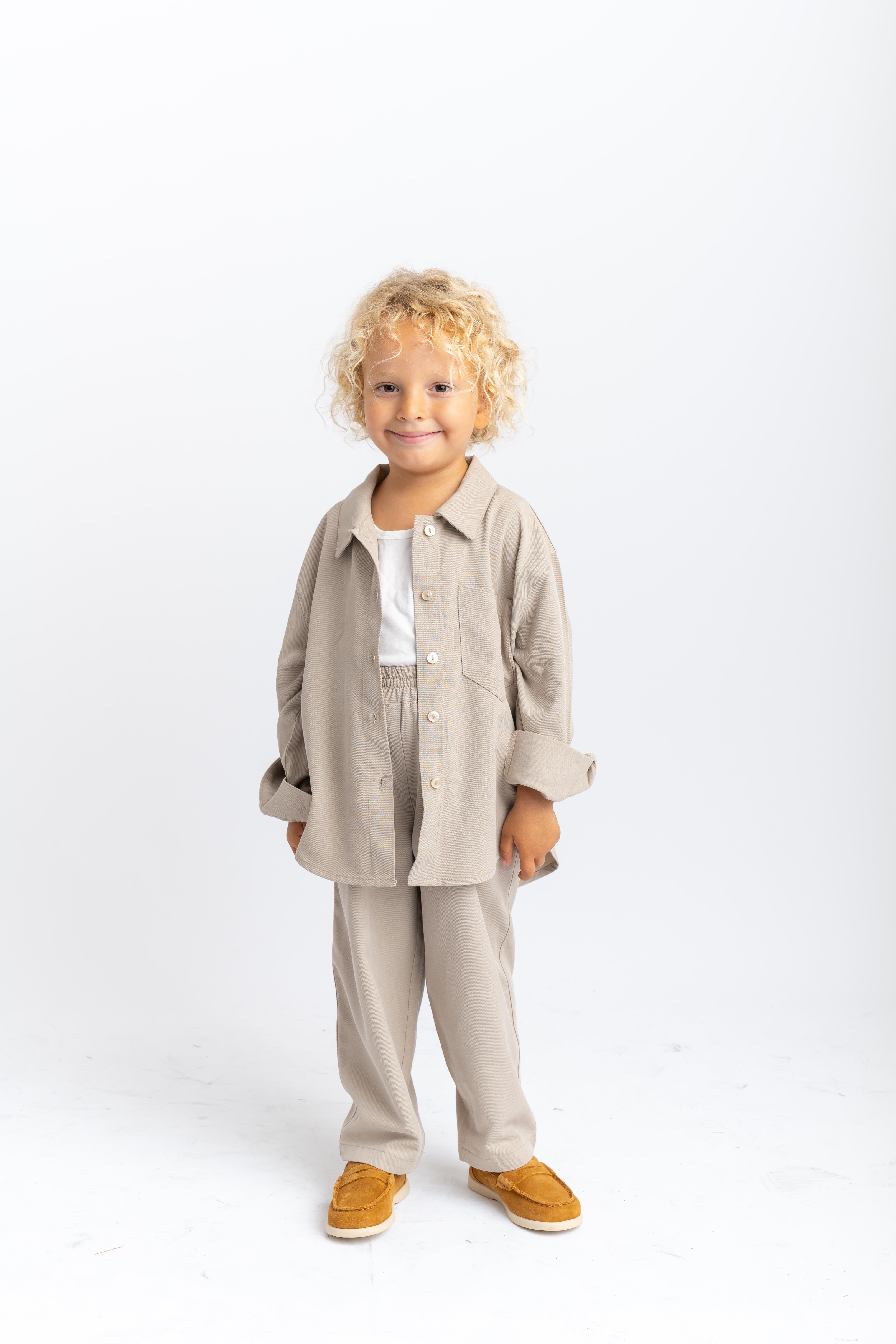 CigitBalon Pantolon Gömlek Takım 2-7 Yaş BEJ