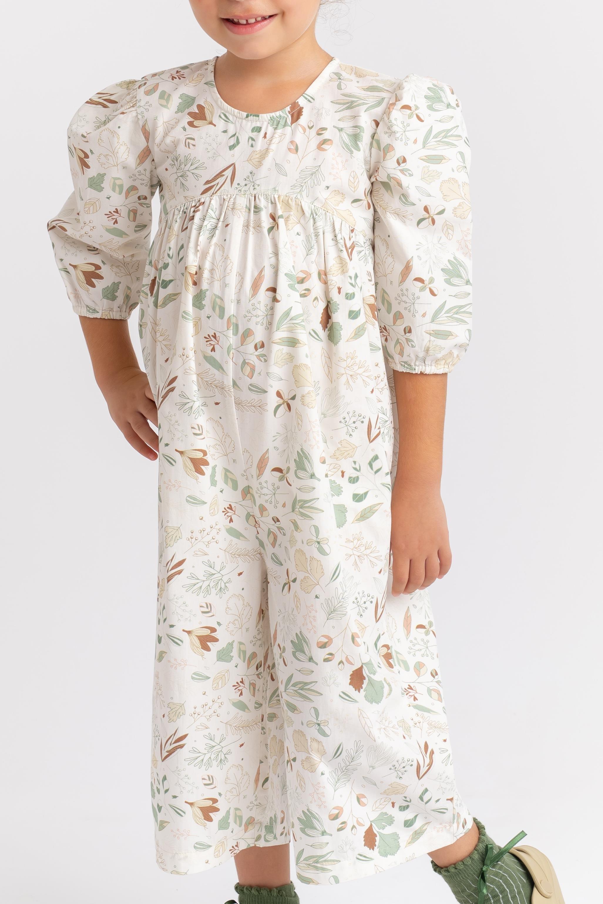 CigitDesenli Poplin Tulum 2-7 Yaş EKRU DESENLİ