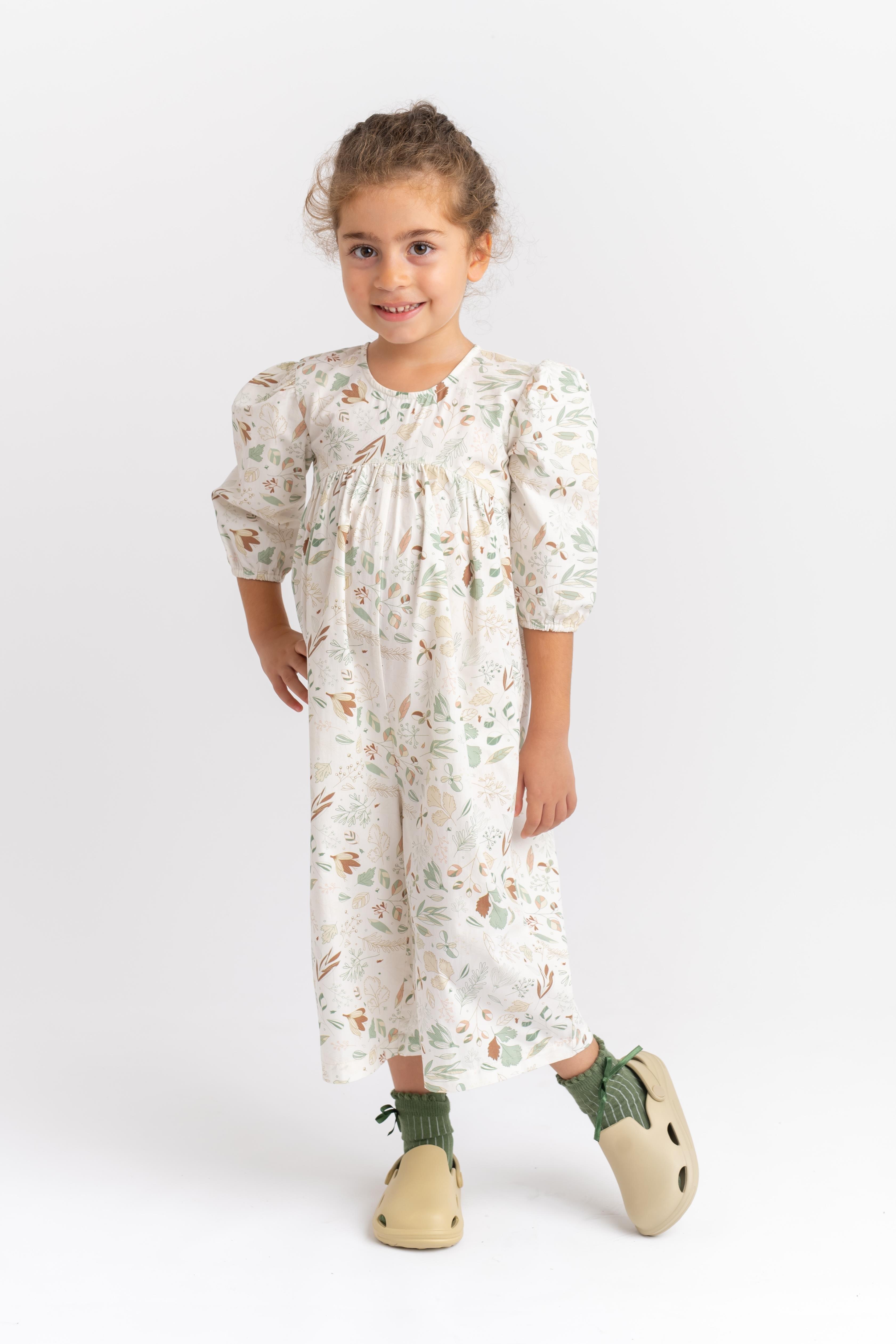 CigitDesenli Poplin Tulum 2-7 Yaş EKRU DESENLİ