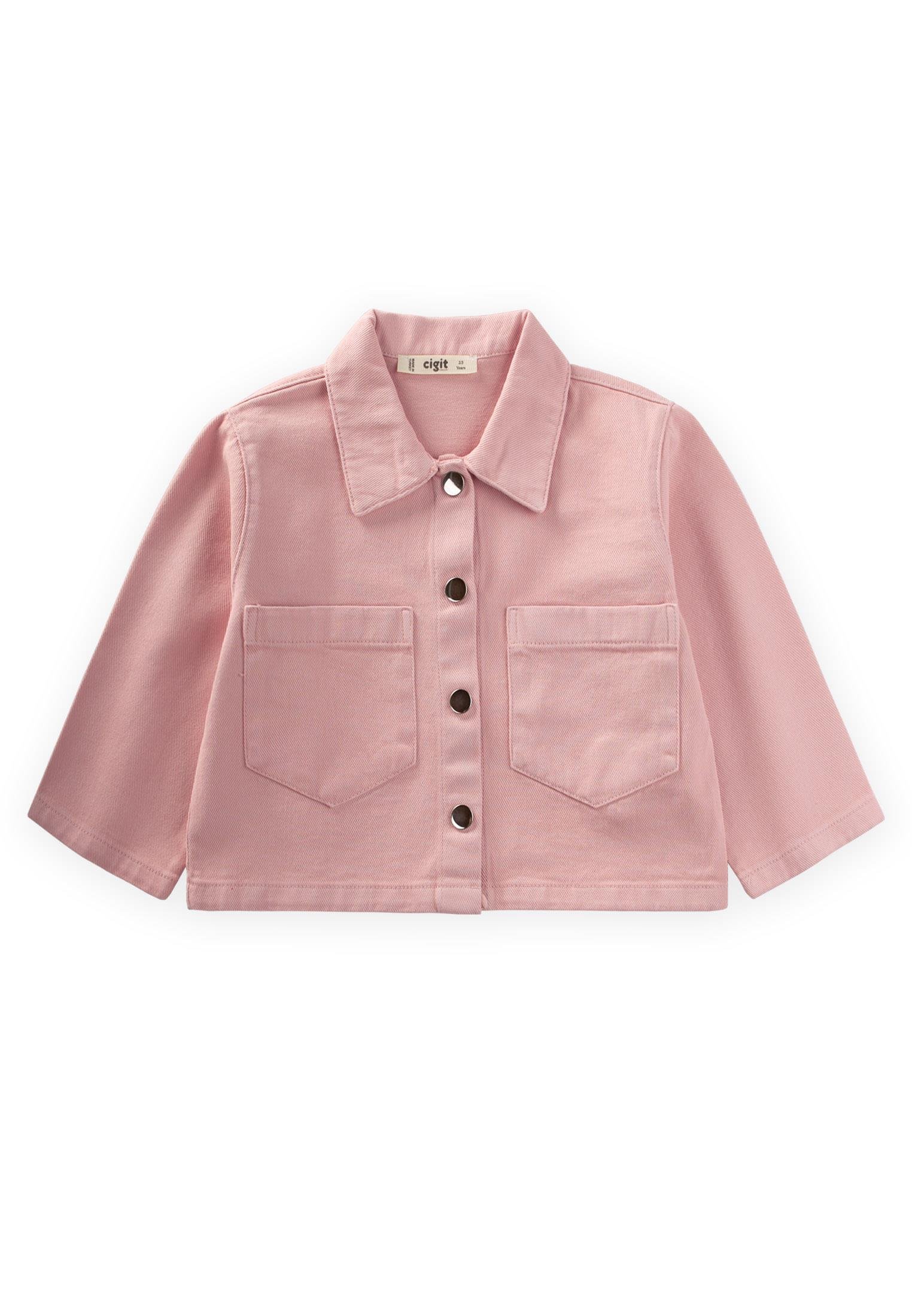 CigitBüyük Çift Cepli Gabardin Ceket 2-7 Yaş PEMBE