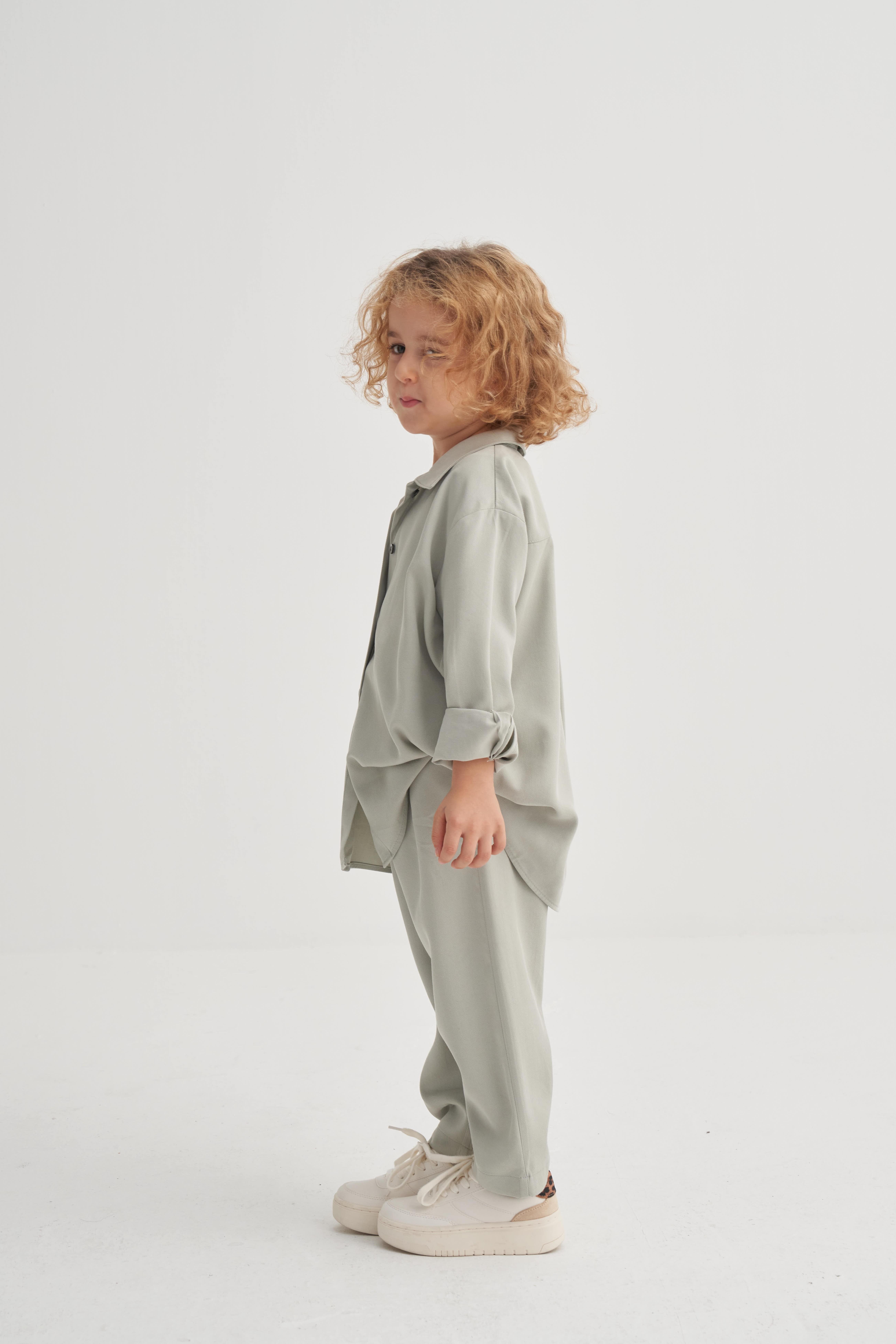 CigitGömlekli Tencel Takım 2-7 Yaş MİNT YEŞİLİ