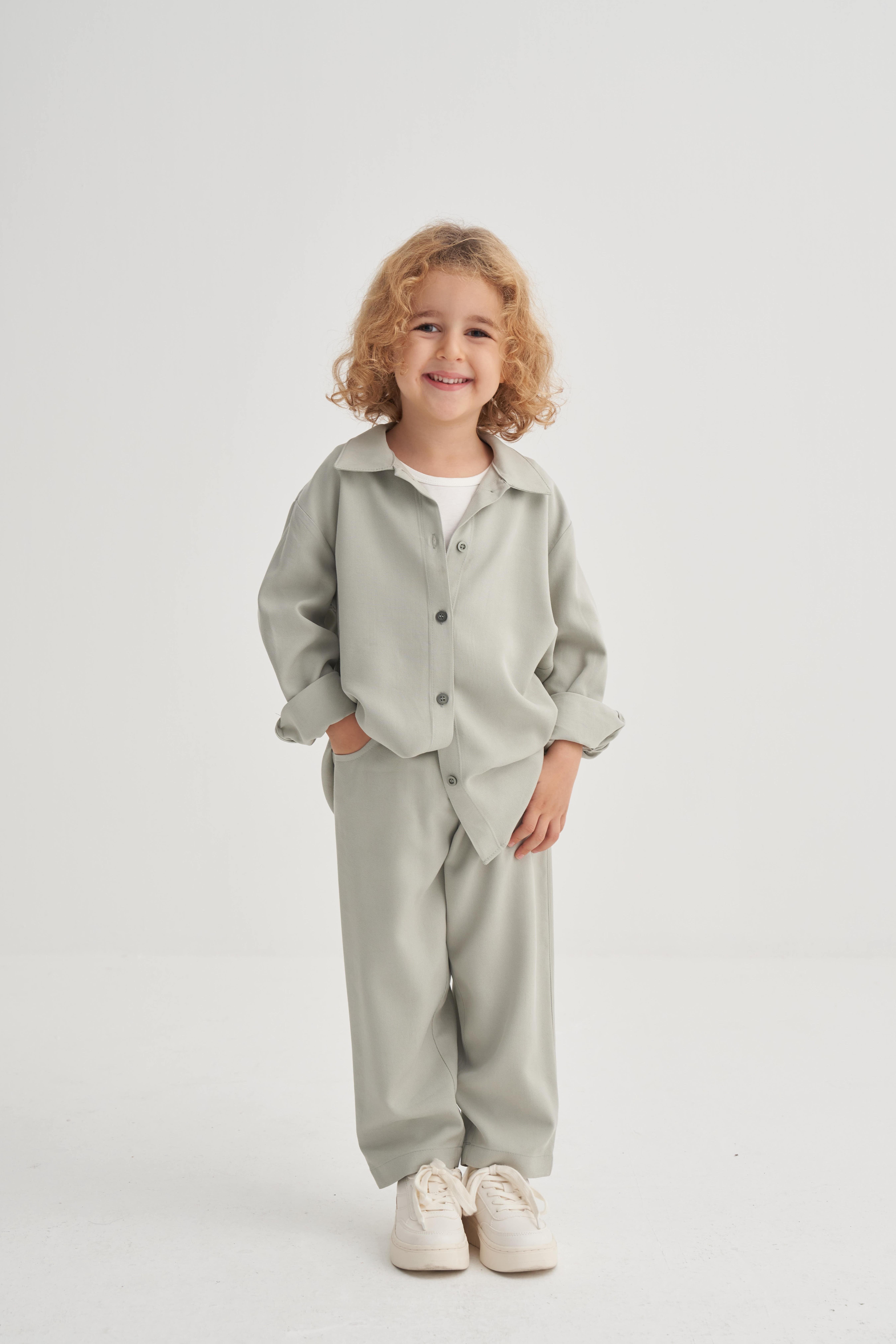 CigitGömlekli Tencel Takım 2-7 Yaş MİNT YEŞİLİ