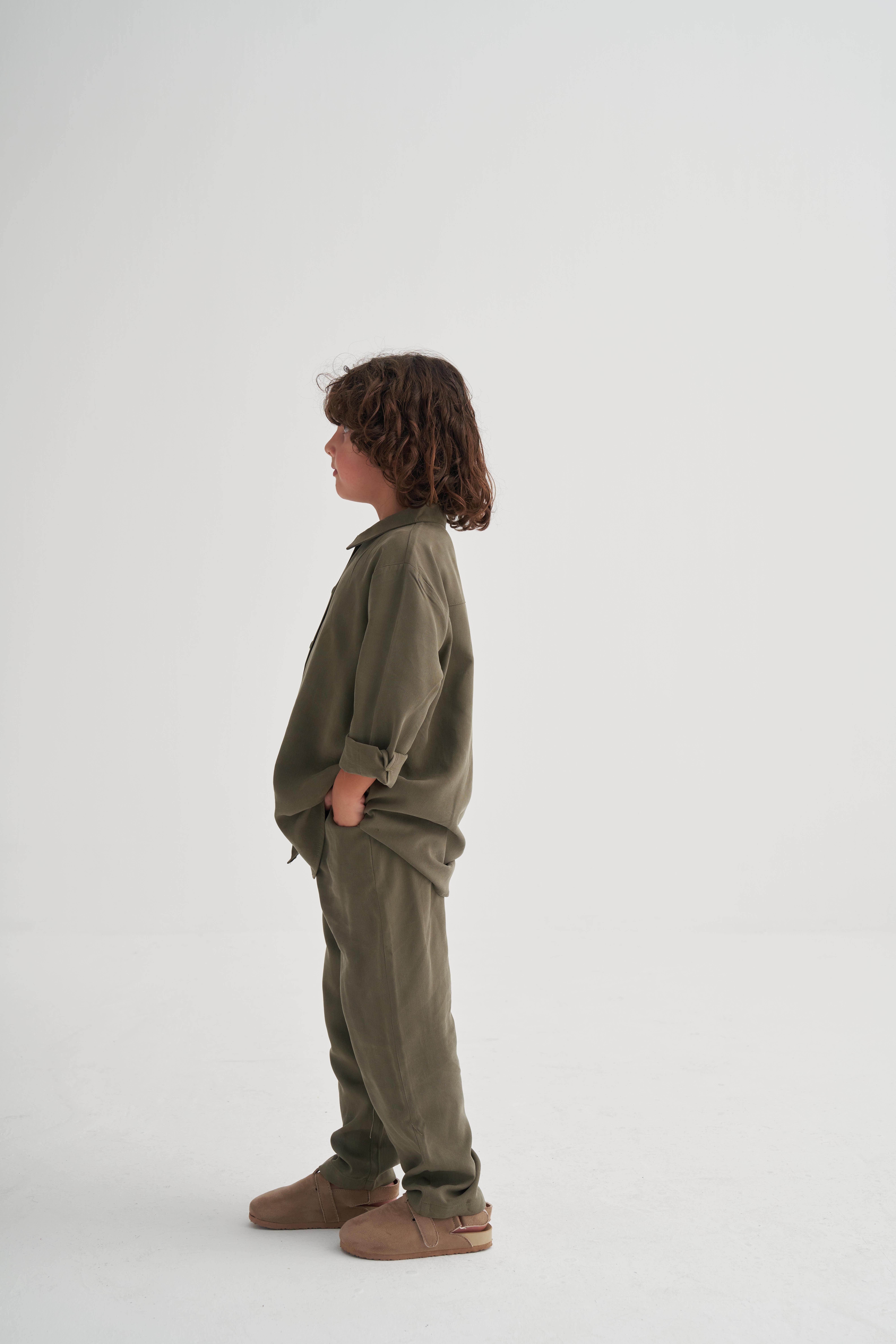 CigitGömlekli Tencel Takım 2-7 Yaş HAKİ YEŞİL