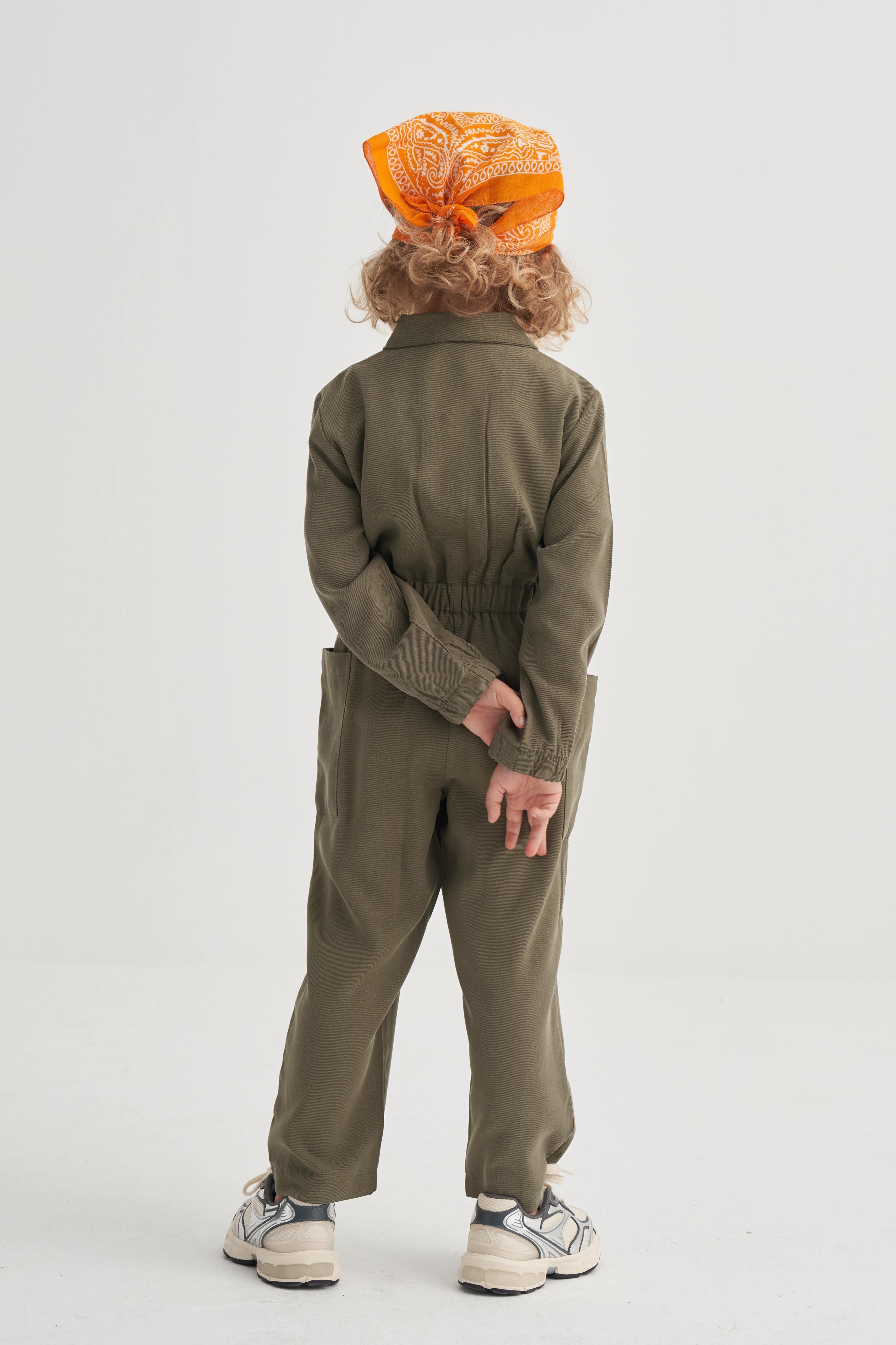 CigitTencel Önü Fermuarlı Tulum 2-7 Yaş HAKİ YEŞİL