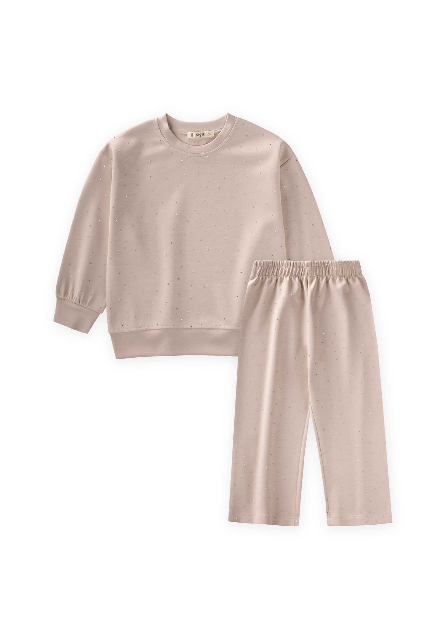 CigitKomple Taşlı Modal Takım 3-8 Yaş BEJ