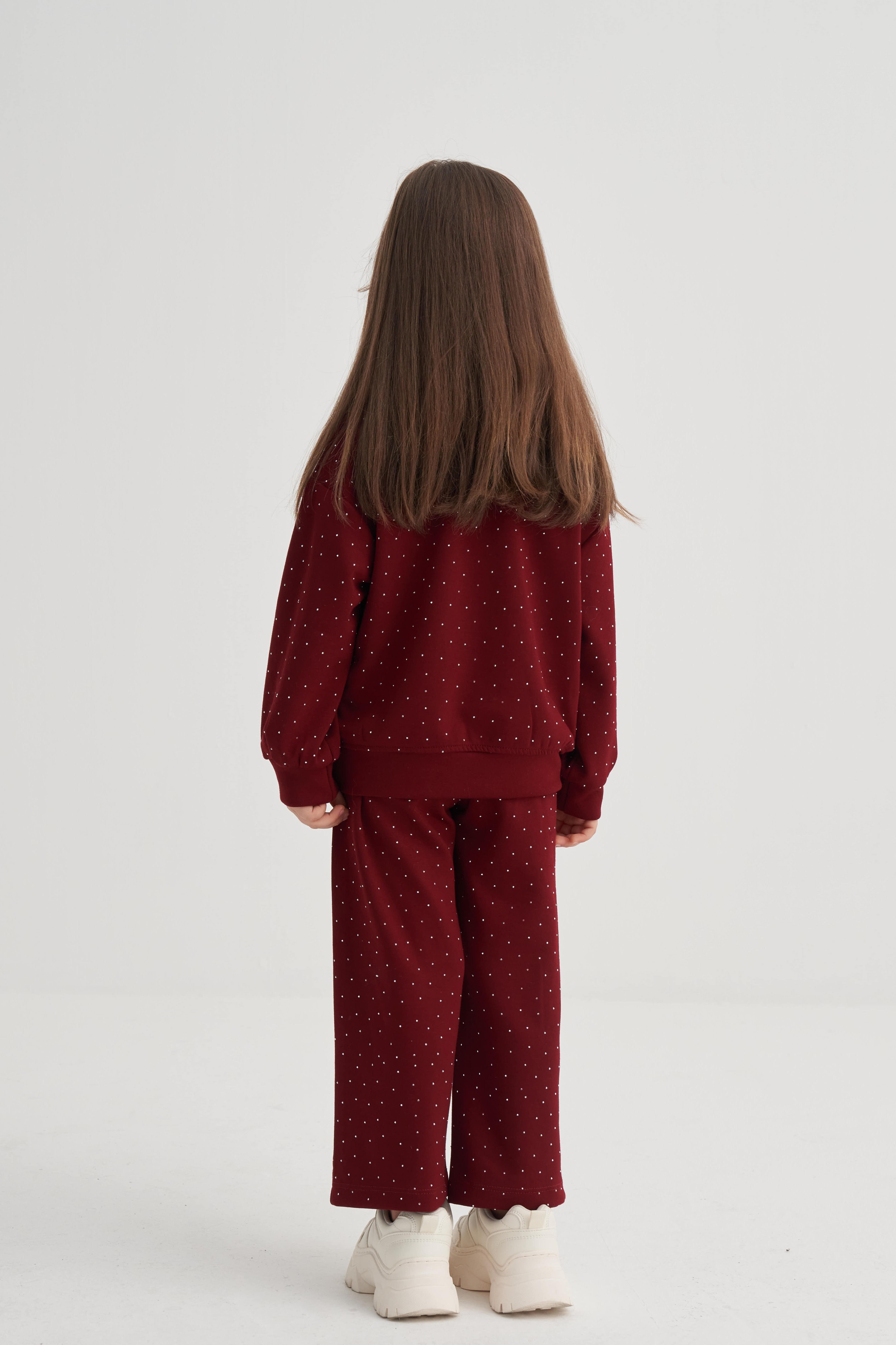 CigitKomple Taşlı Modal Takım 3-8 Yaş KIRMIZI