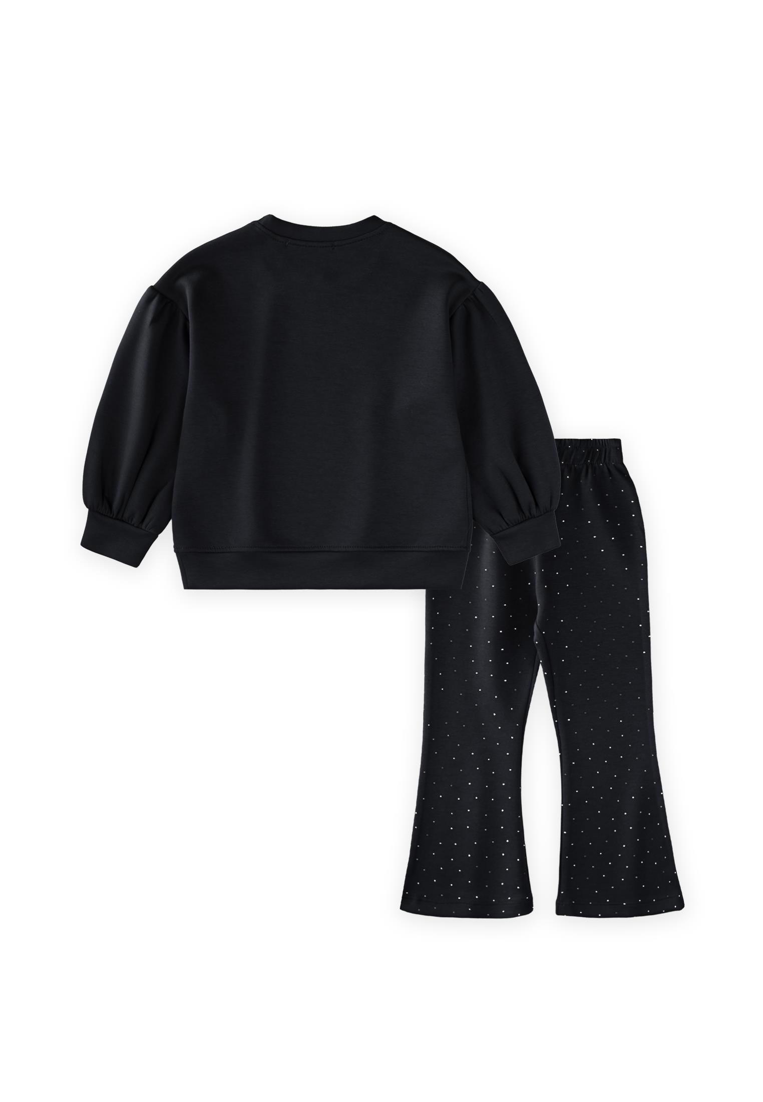 CigitFiyonk Taşlı İspanyol Paça Modal Takım 3-8 Yaş SİYAH