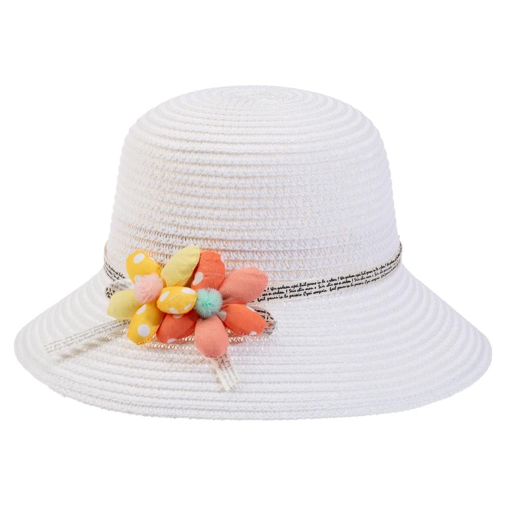 CigitÇiçekli Hasır Kız Bebe Şapka 1-3 Yaş BEYAZ