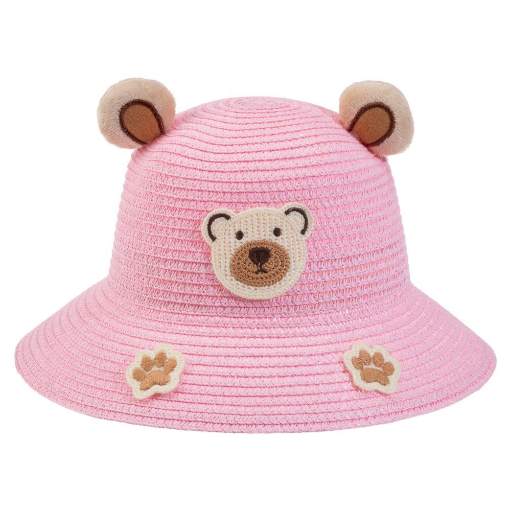 CigitAyı Kulaklı Hasır Kız Şapka 1-3 Yaş PEMBE