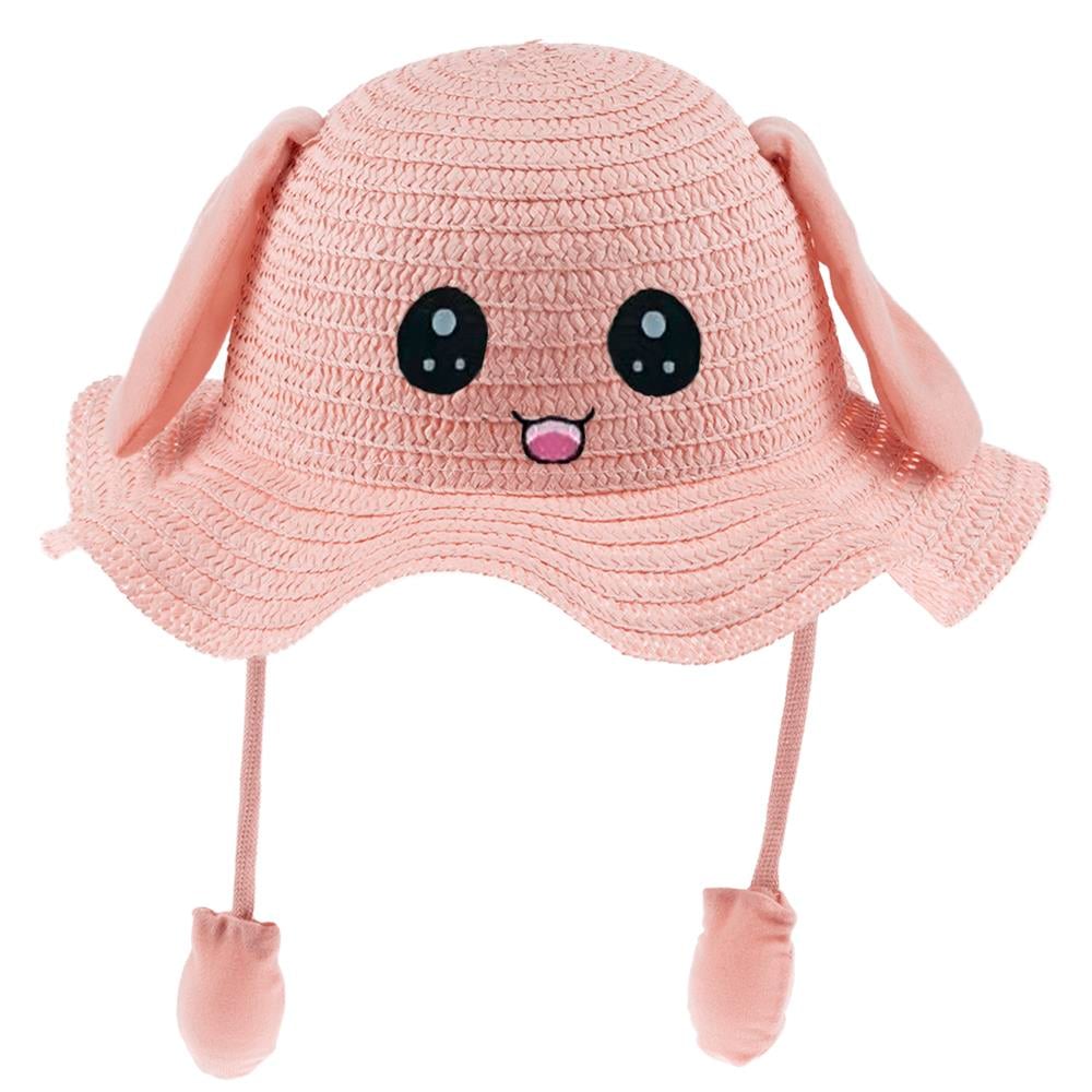 CigitKulaklı Hasır Şapka PEMBE