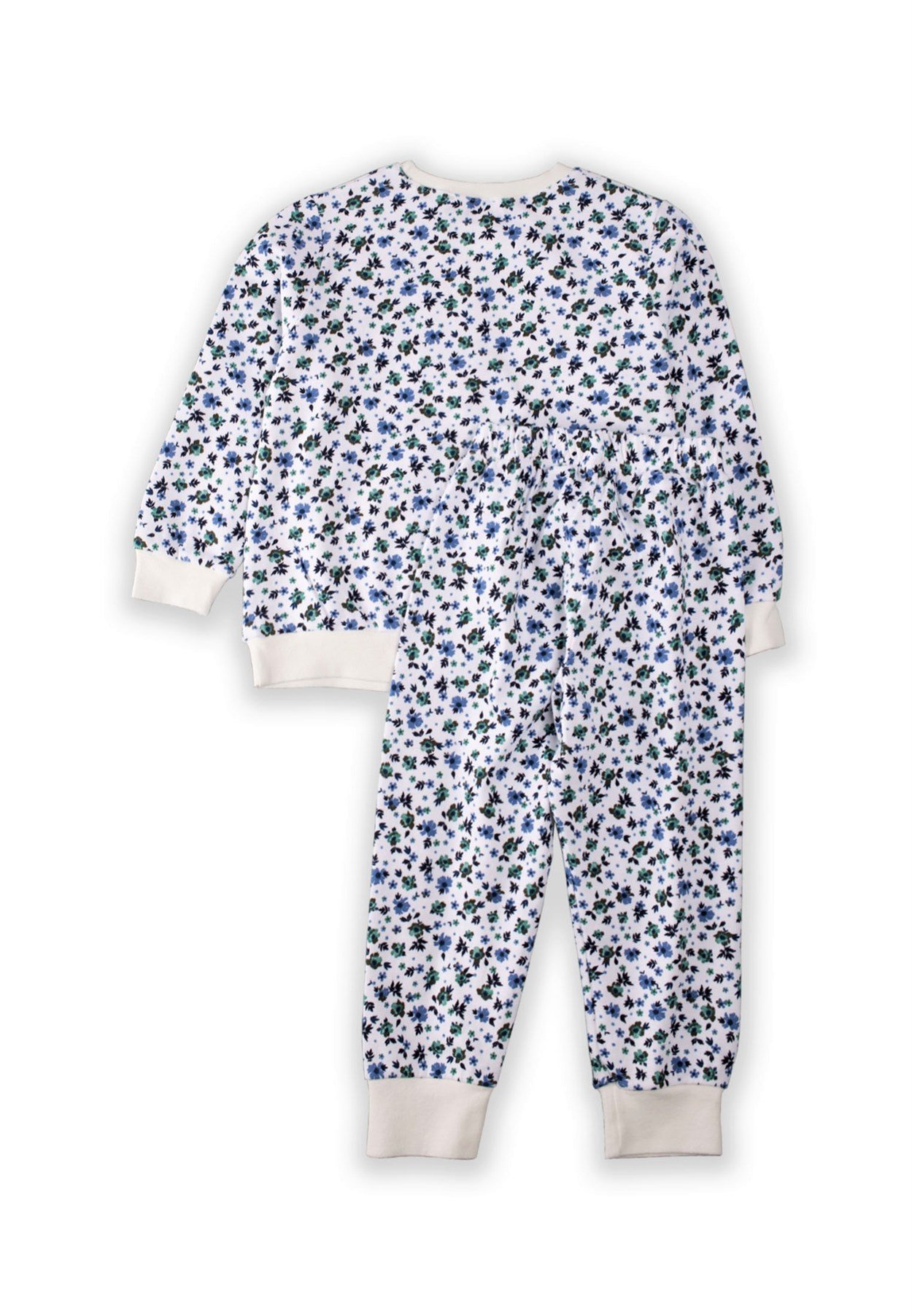 50197-928CigitTavşan Aplikeli Çıtır Desenli Pijama Takıımı 3-8 Yaş Ekru Çiçekli