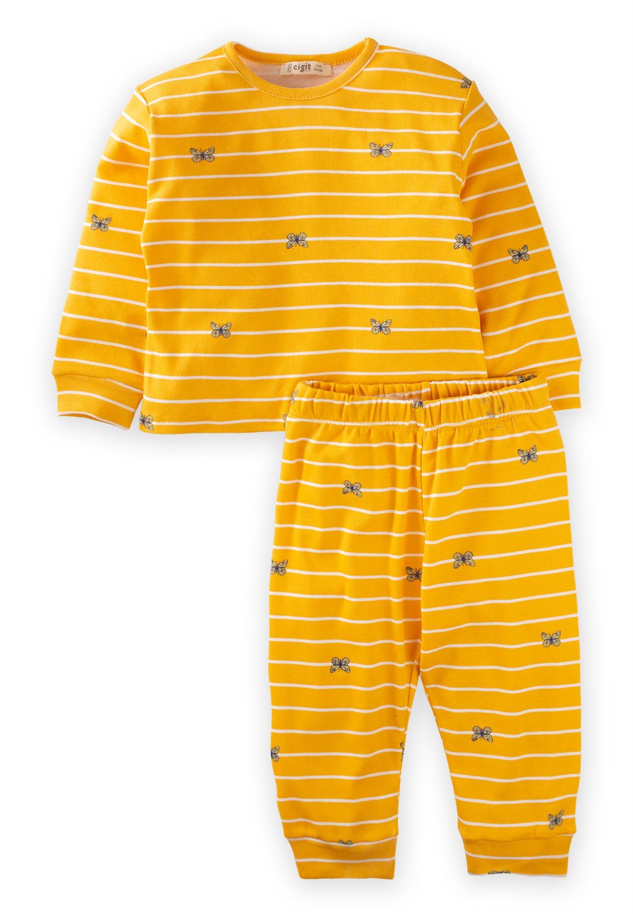 CigitDesenli Çizgili Pijama Takım 1-7 Yaş SARI
