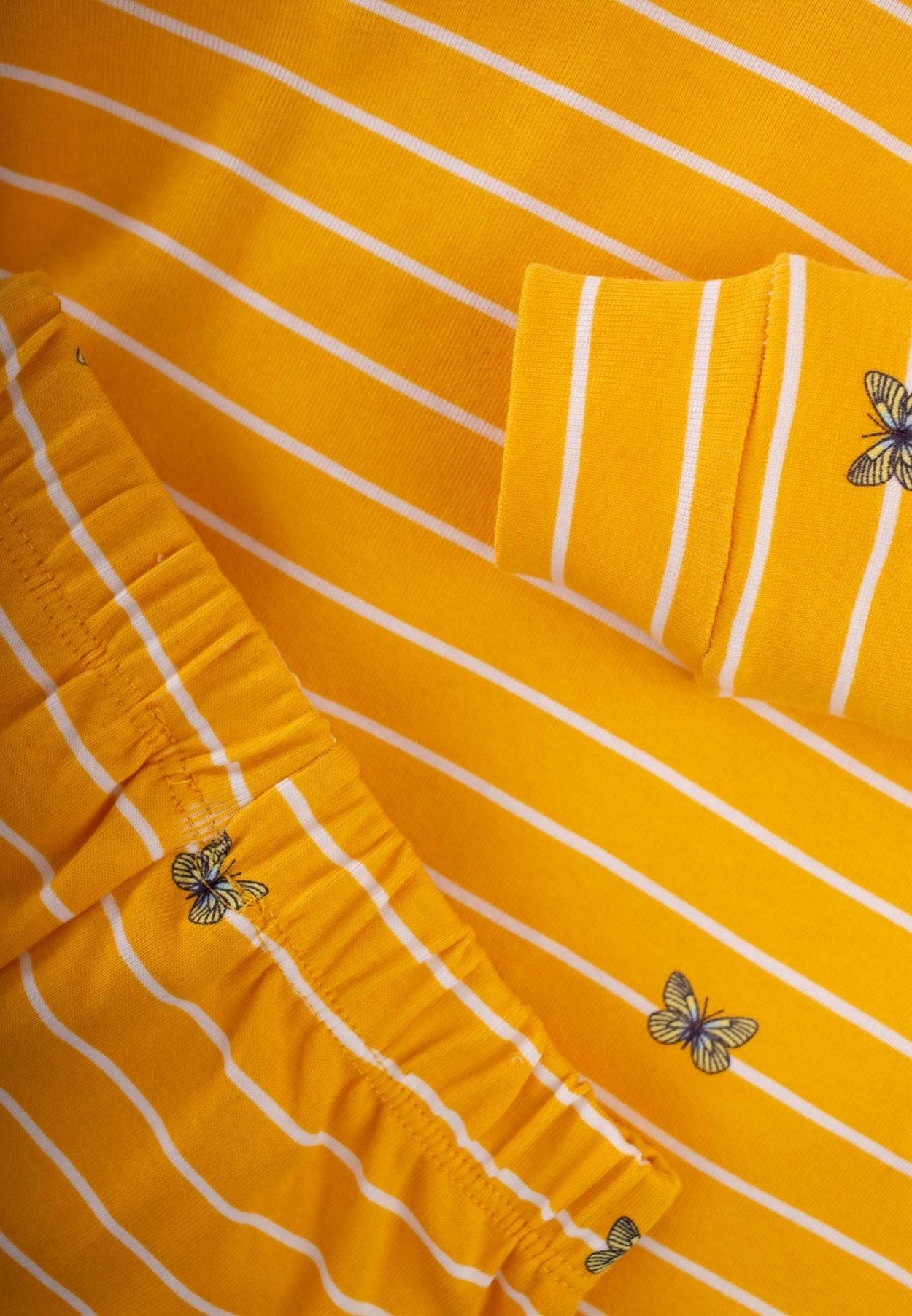CigitDesenli Çizgili Pijama Takım 1-7 Yaş SARI