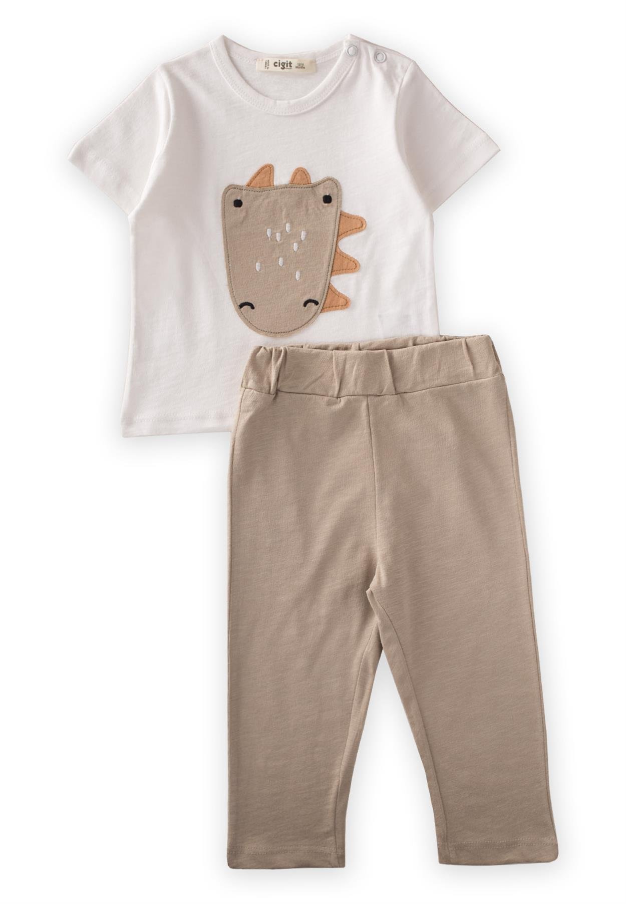 CigitTimsah Aplikeli Pijama Takım 1-6 Yaş EKRU