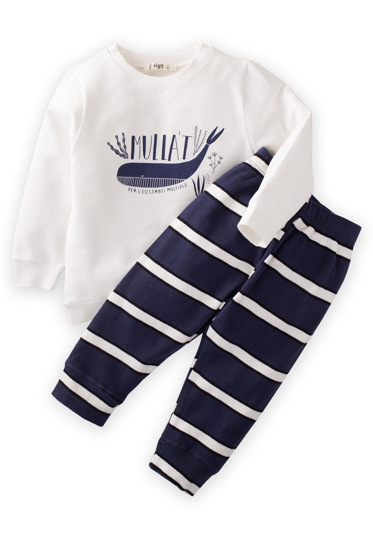 CigitYunus Baskılı Pijama Takım 2-7 Yaş EKRU LACİVERT