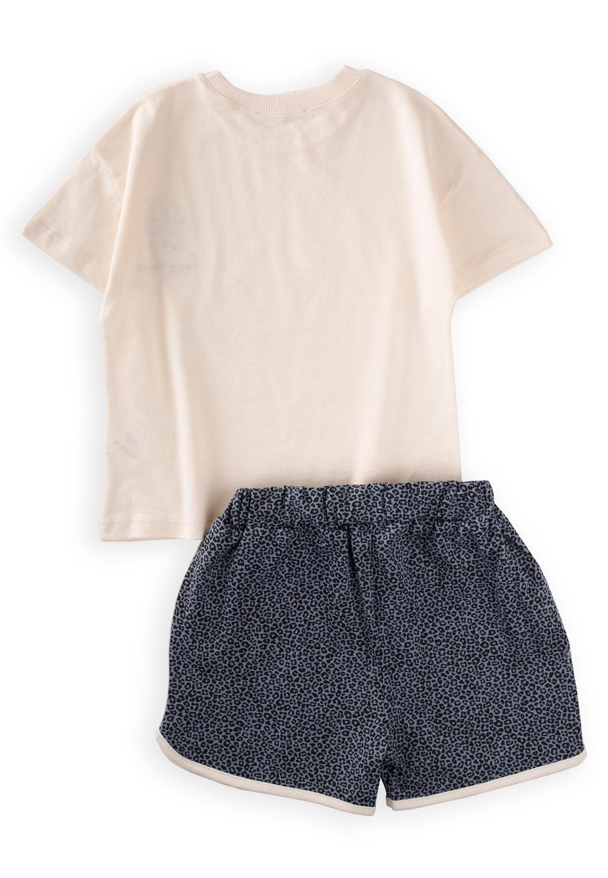 CigitPati Aplikeli Şortlu Pijama Takım 2-7 Yaş KUM