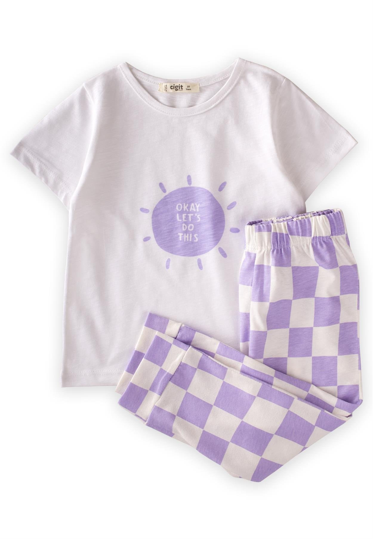 CigitDama Baskılı Pijama Takım 2-8 Yaş EKRU