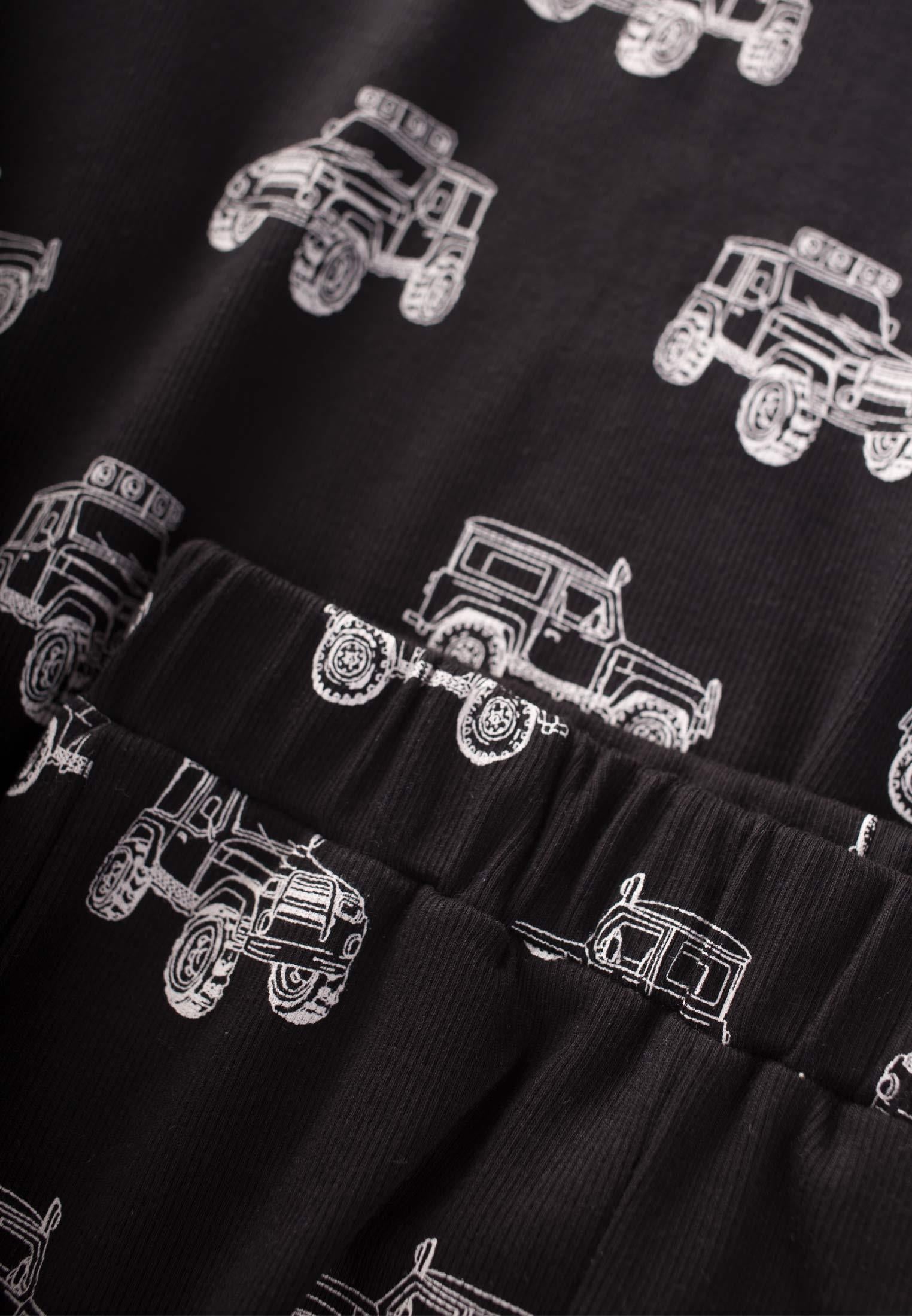 CigitJeep Desenli Pijama Takım 3-8 Yaş SİYAH