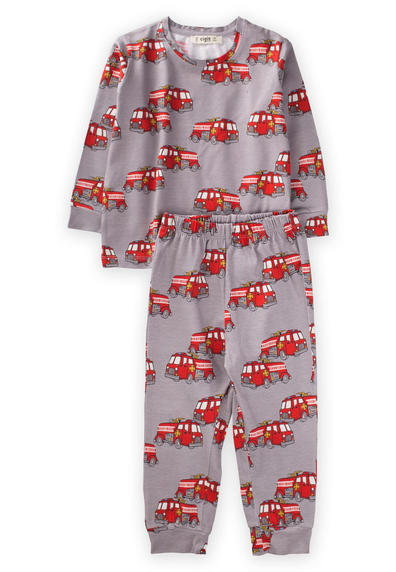 CigitBaskılı Desenli Pijama Takım 2-7 Yaş GRİ